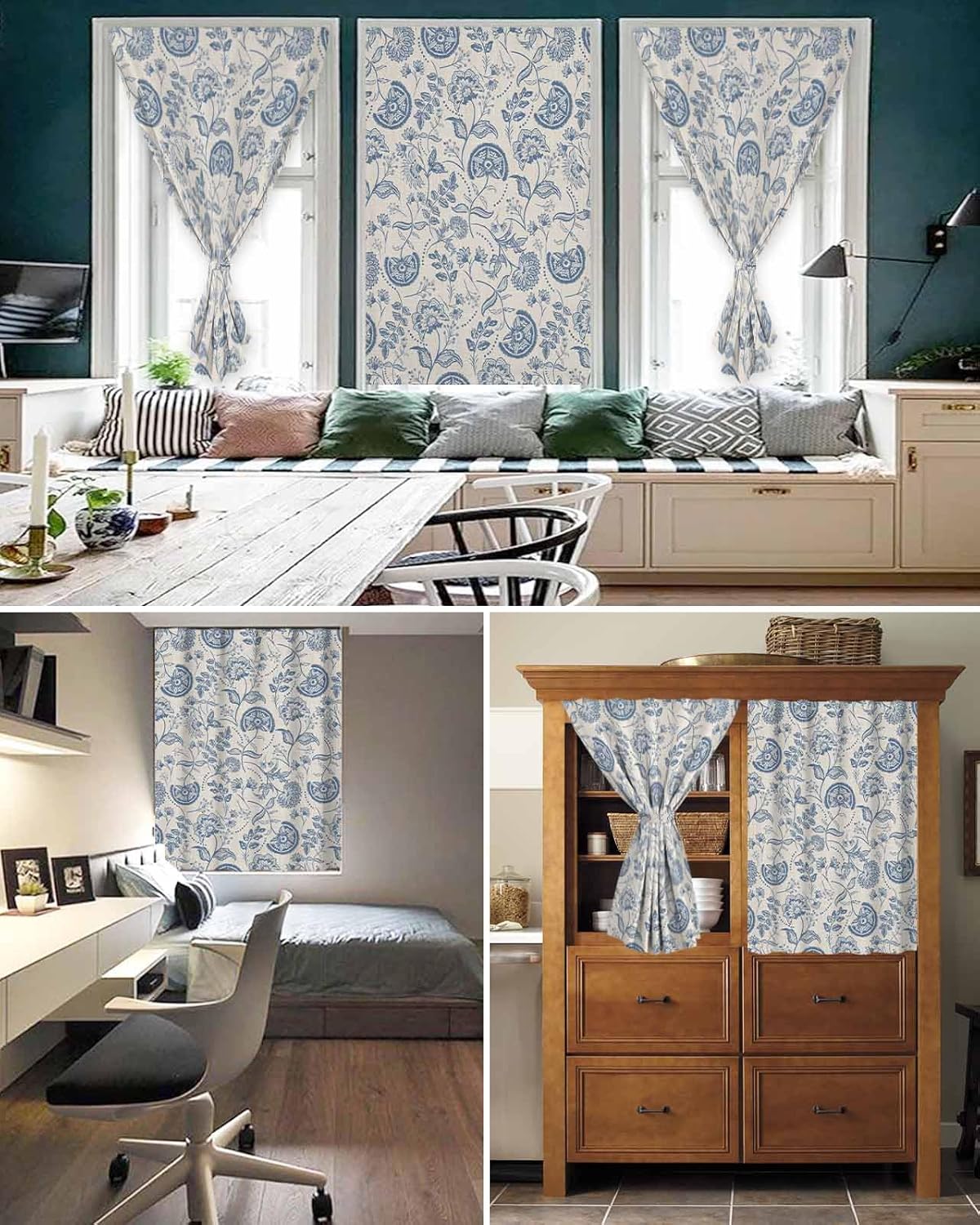 Yomandocix Spring Floral Self Adhesive Curtains 59x63 Inches
