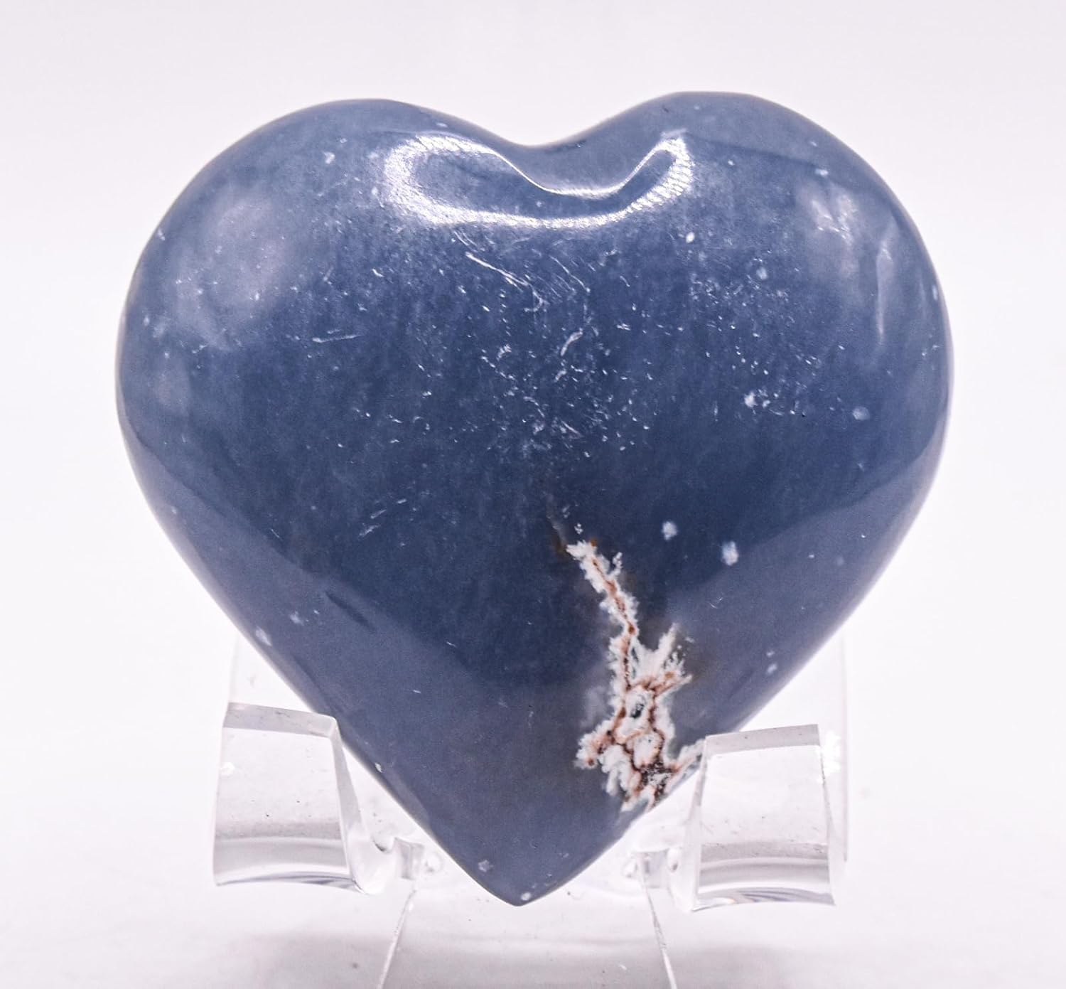 55mm Blue Angelite Heart with Stand - Peru