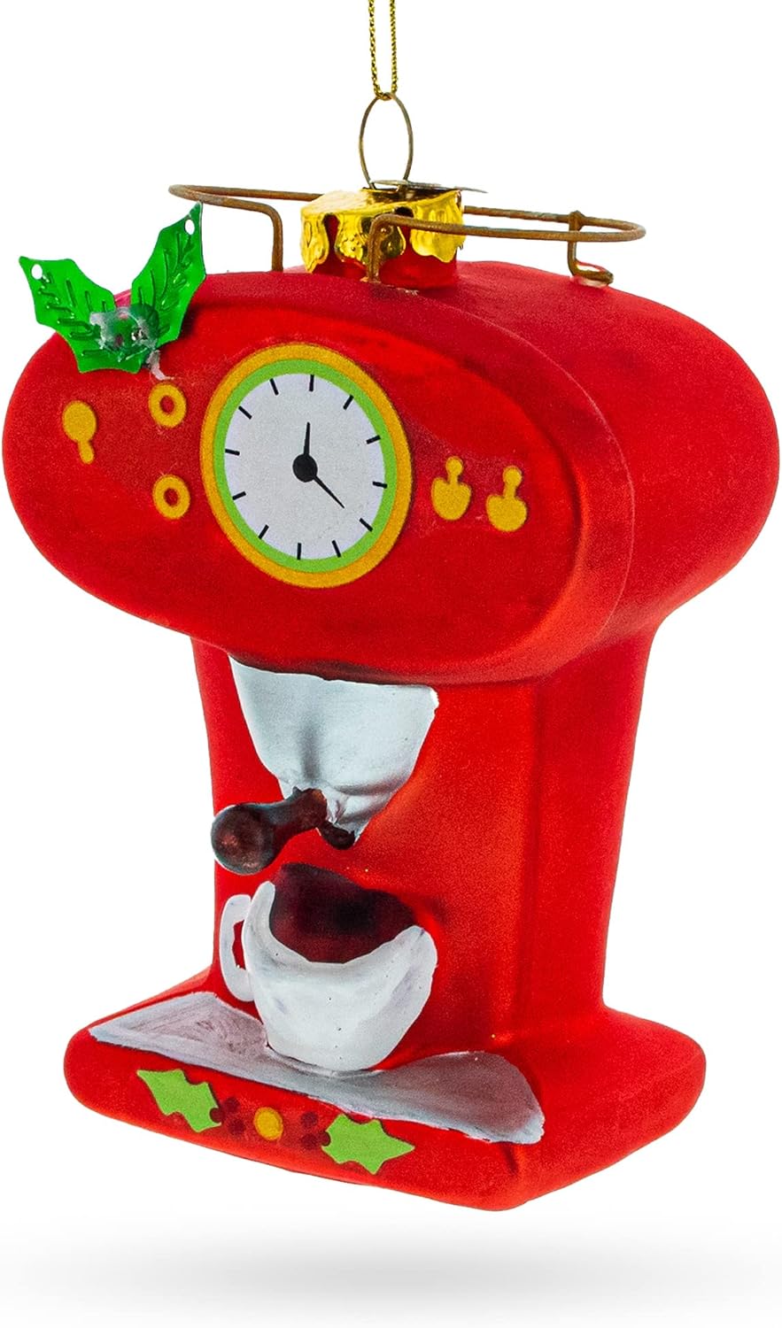 Vintage Red Espresso Machine Glass Christmas Ornament