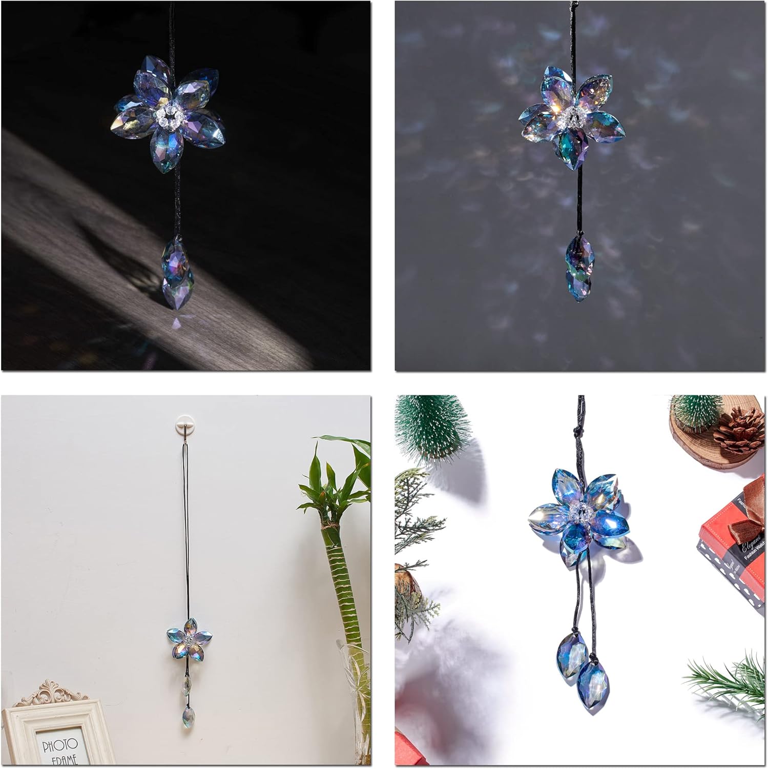 Crystal Flower Rear View Mirror Pendant Car Hanging Ornament Lucky Accessory