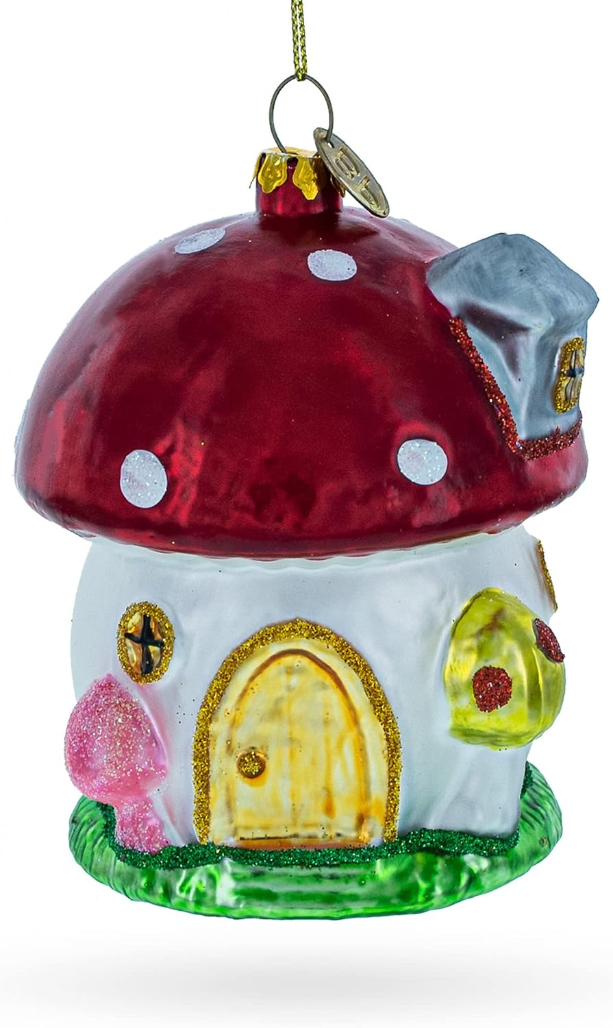 Whimsical Fairy Tale Mushroom House Glass Christmas Ornament 1