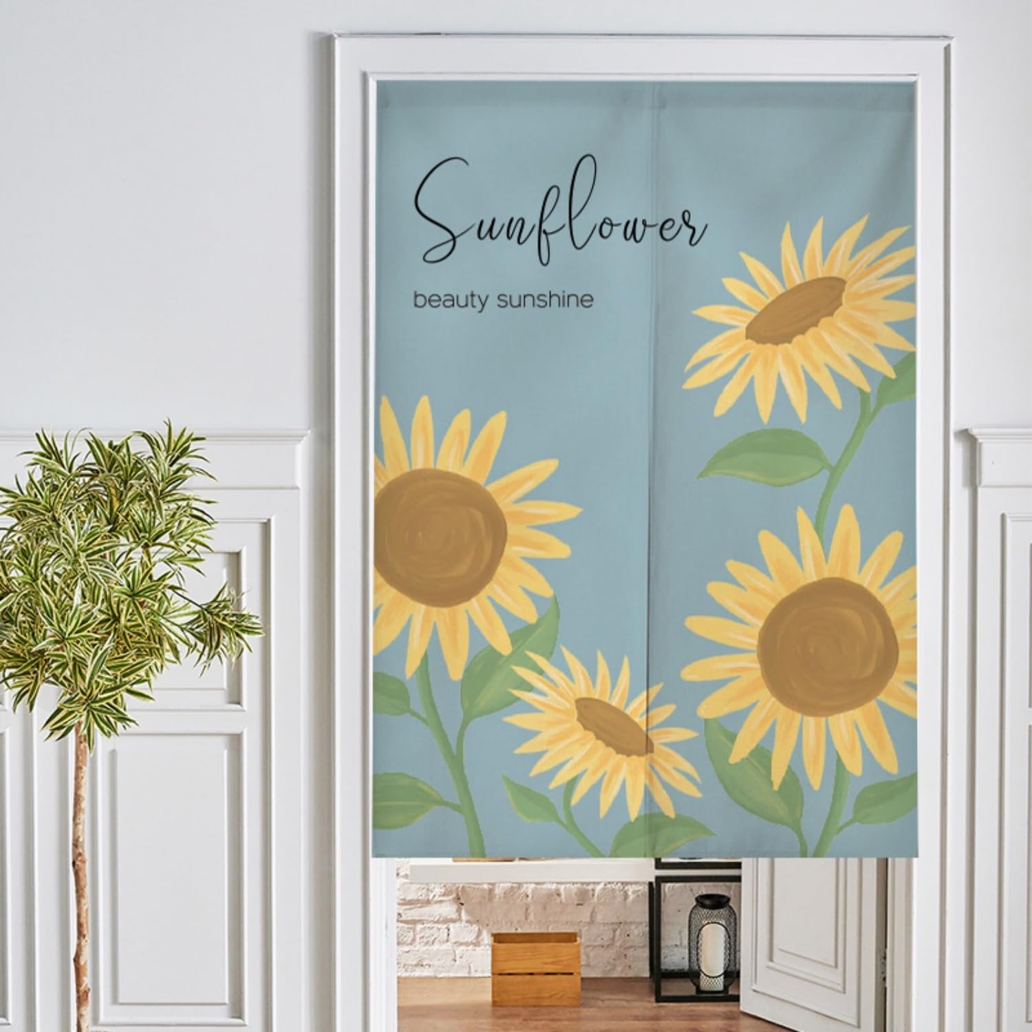 Privacy Thermal Insulated Door Shades with Telescopic Rod Sunflower Floral Curtain