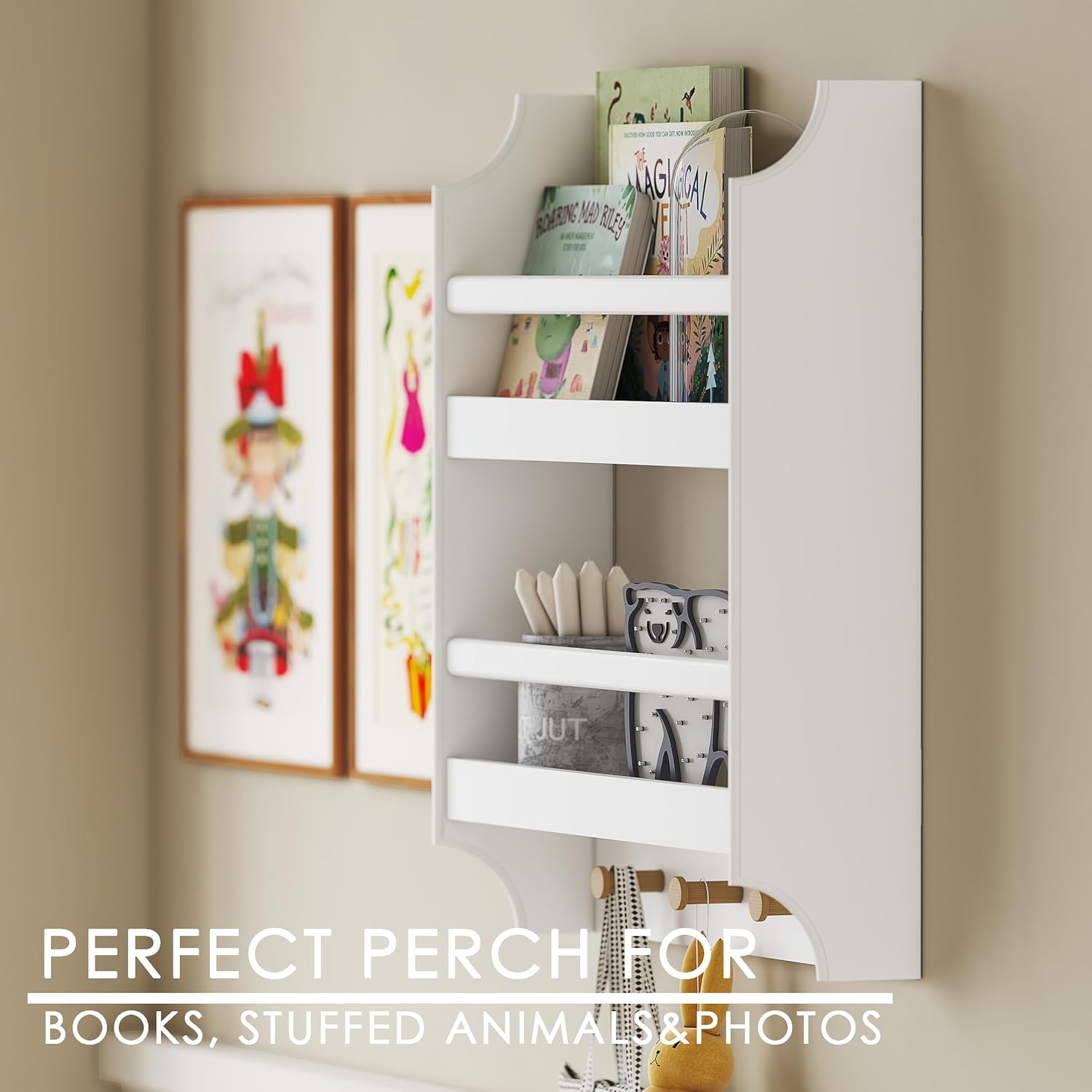 UTEX Floating Book Shelves with Hooks 2-Tier Wall Mounted Storage