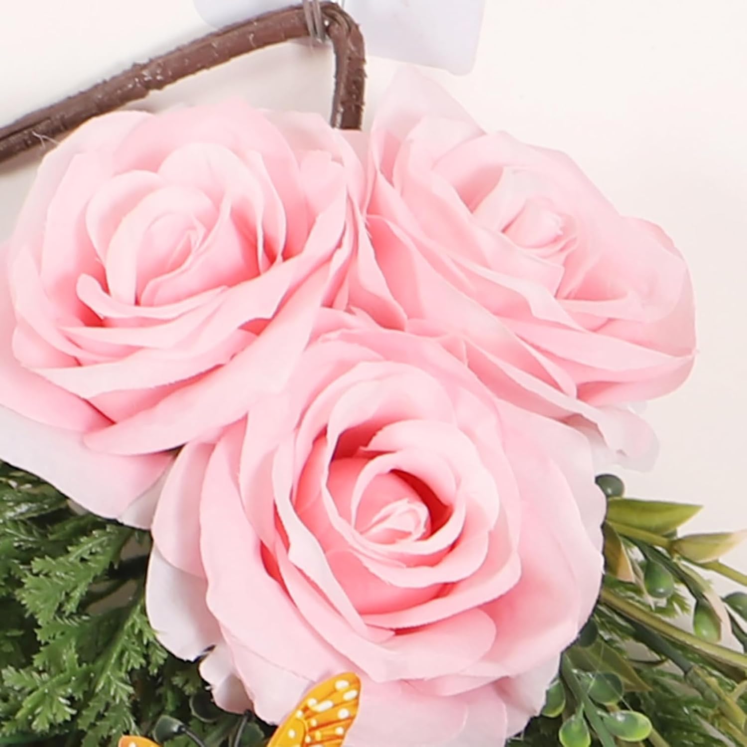 197 Inch Pink Artificial Rose Teardrop Swag Wreath with Butterflies