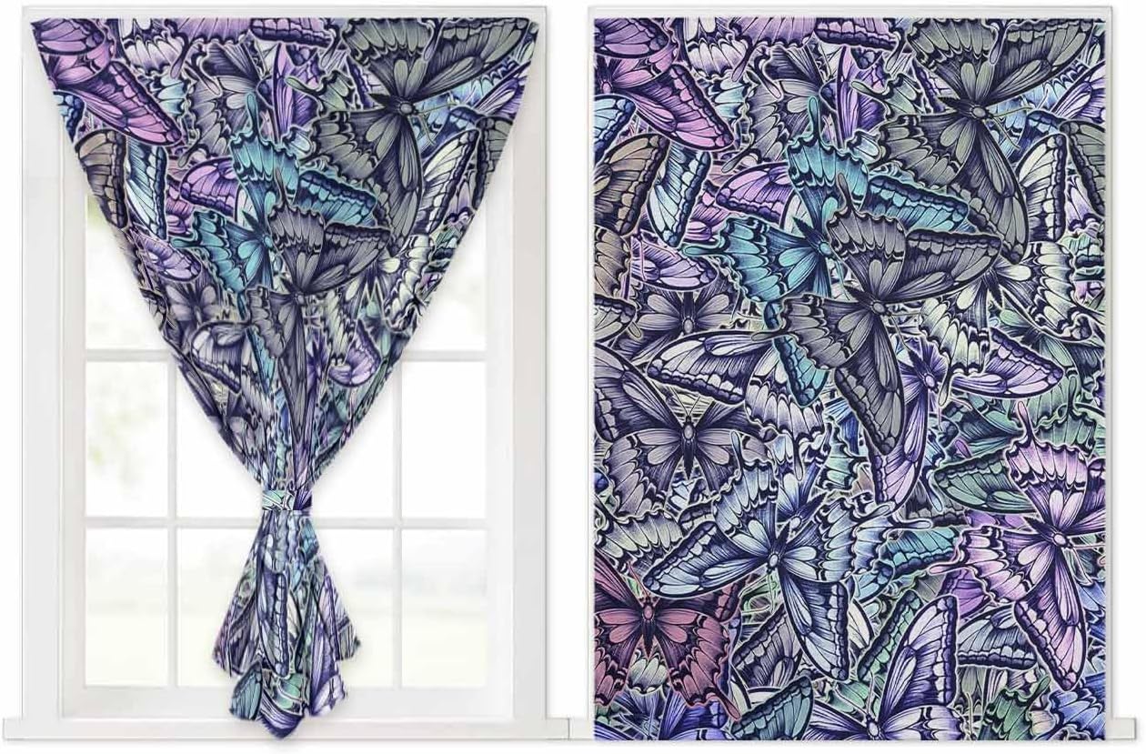 Purple Blue Teal Butterfly Self Adhesive Curtains for Windows