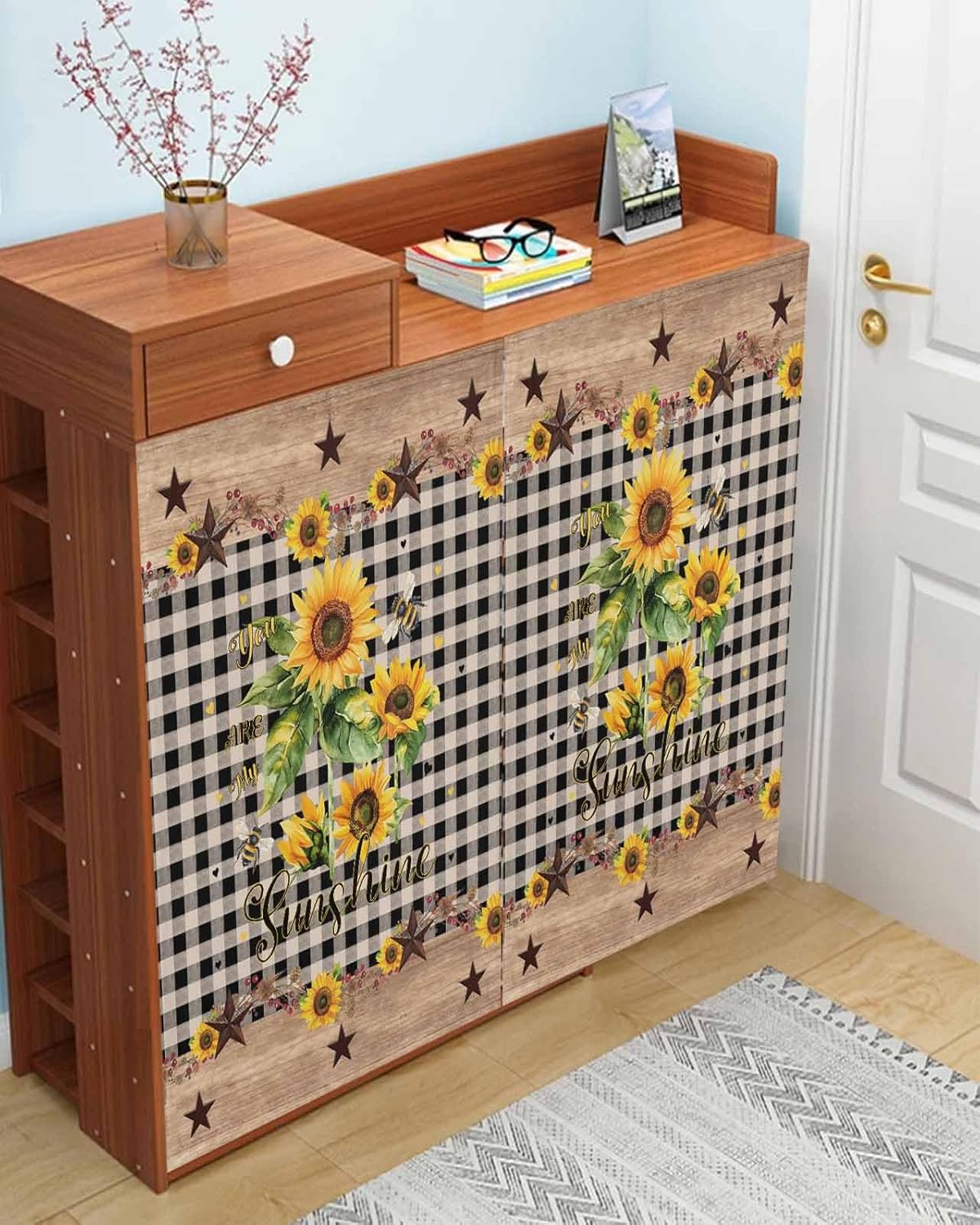 Sunflower Plaid Self Adhesive Portable Curtains for Windows