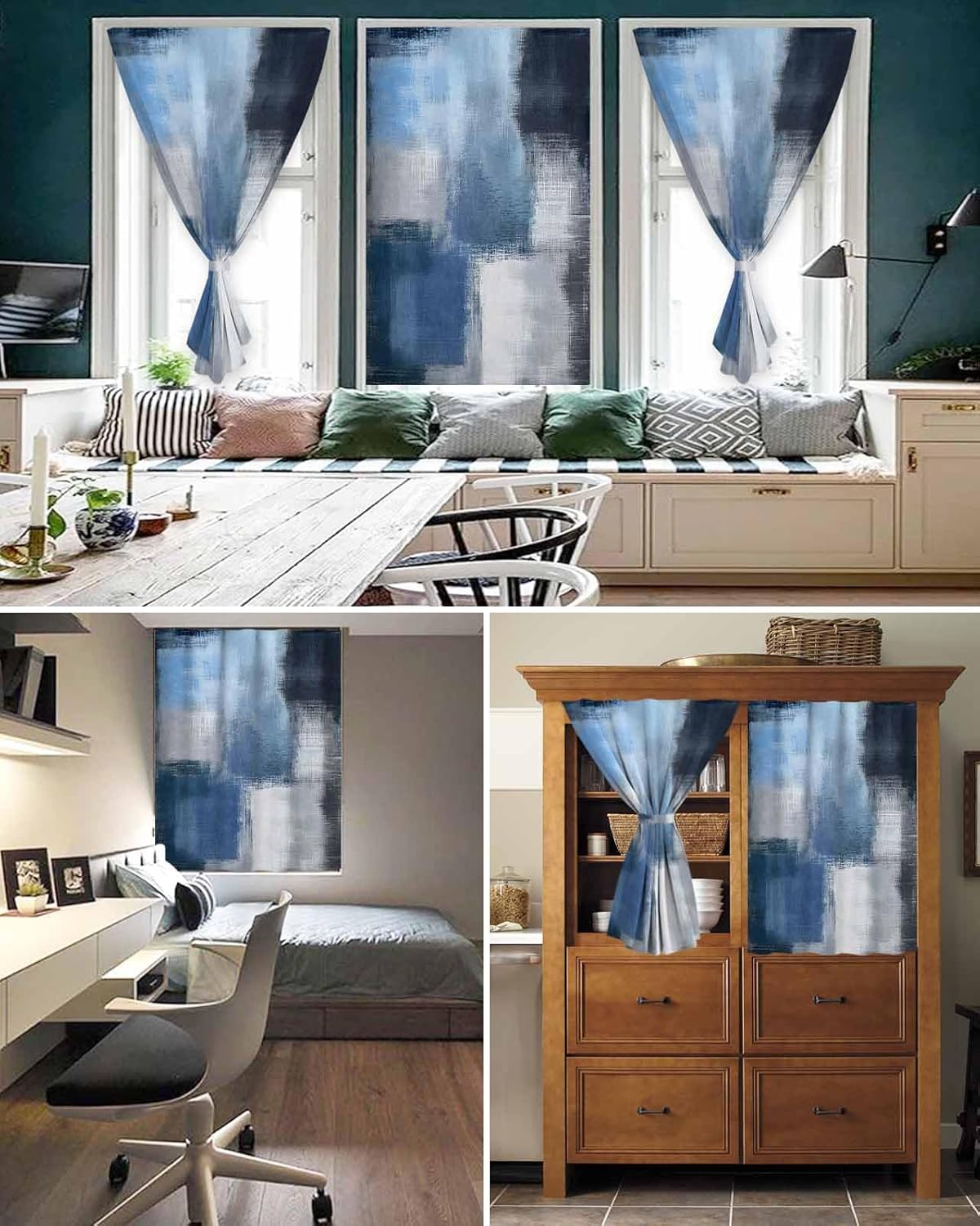 Abstract Blue Self Adhesive Portable Curtains for Windows