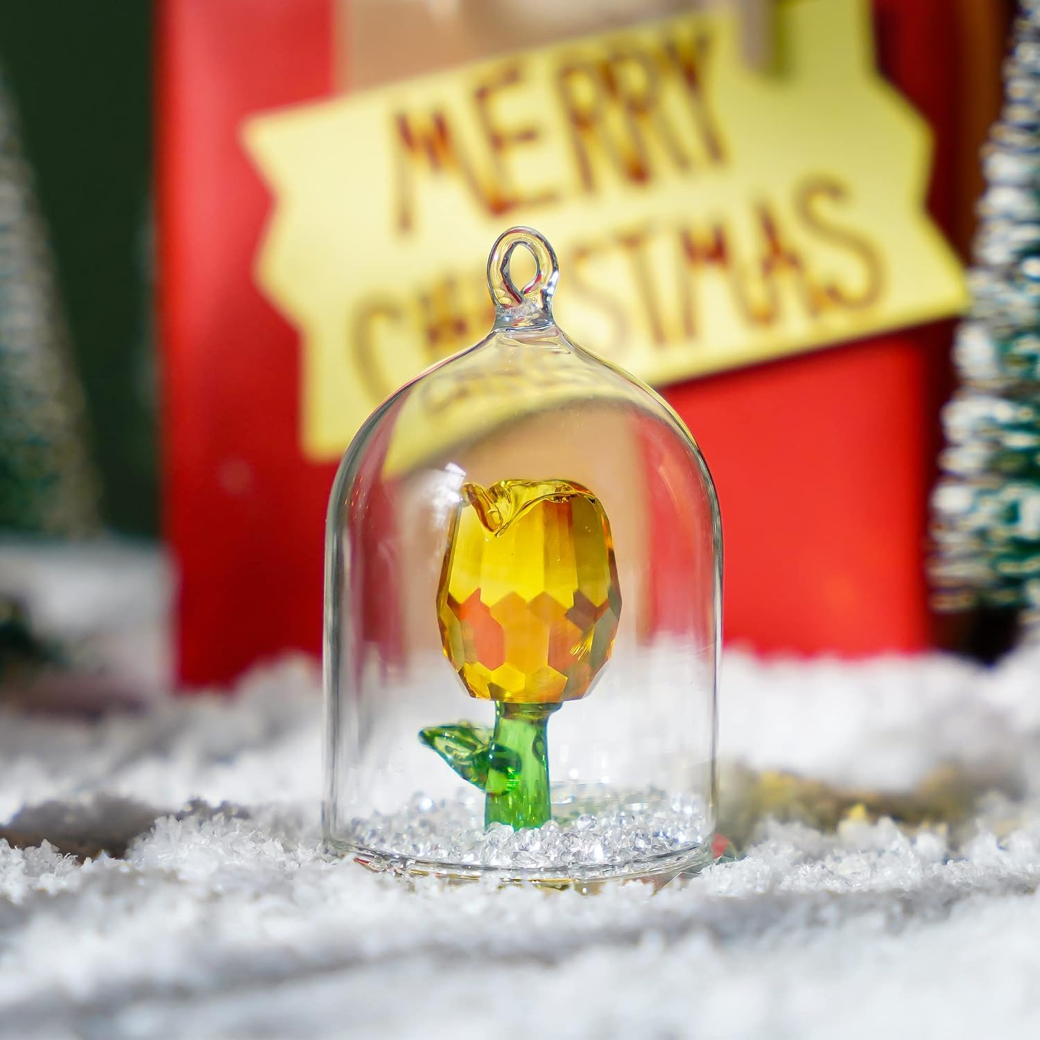 HD Crystal Rose Glass Hanging Decor Ornament