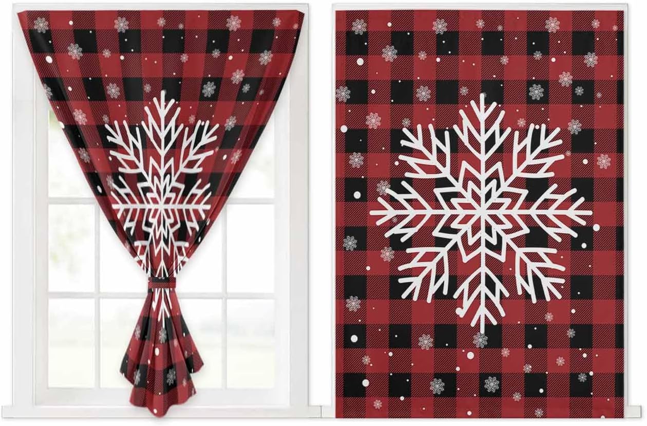 Christmas Red Black Checkered Self Adhesive Curtains for Windows