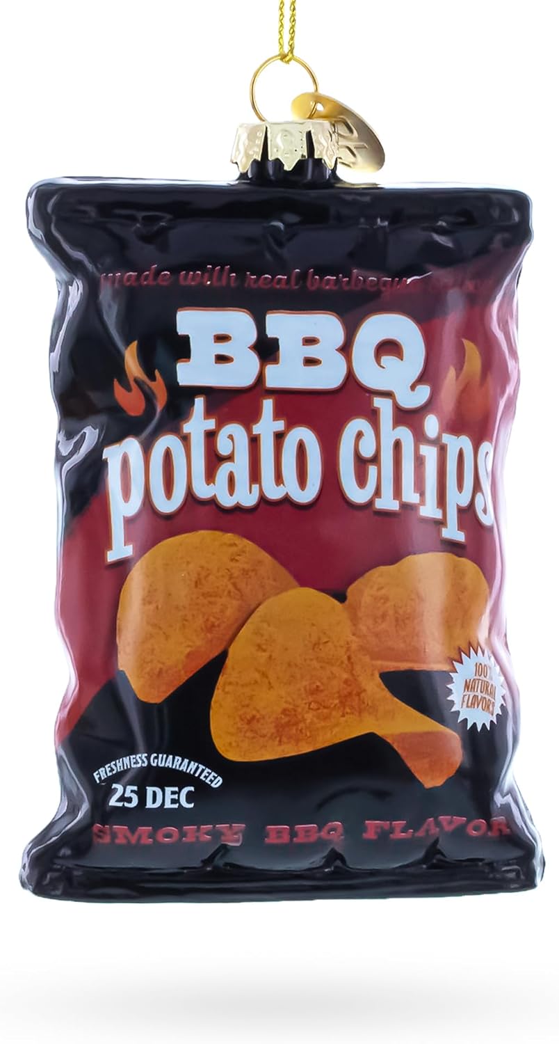 BBQ Potato Chips Bag Blown Glass Christmas Ornament 1