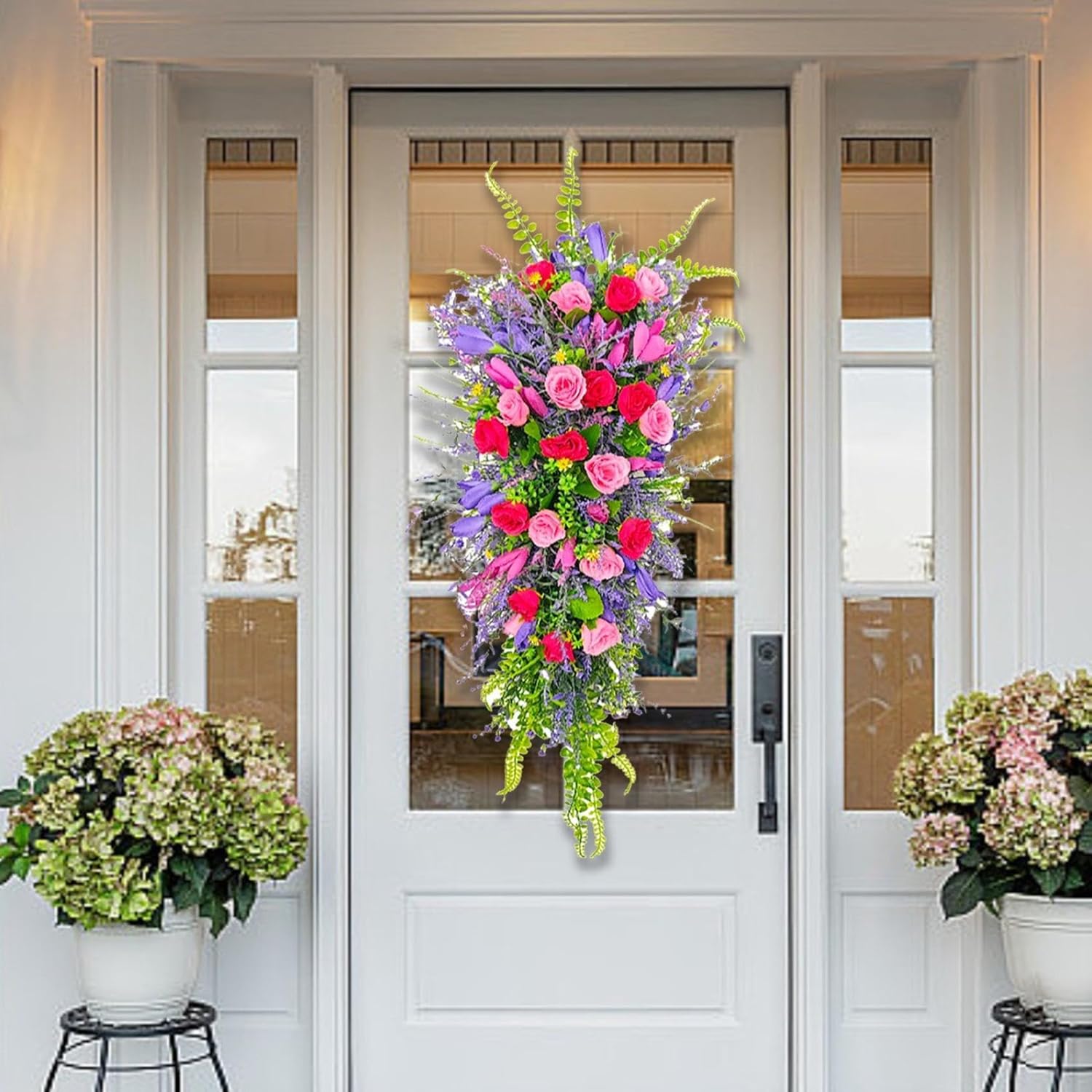 256 Inch Artificial Teardrop Spring Wreath with Flowers and Foliage