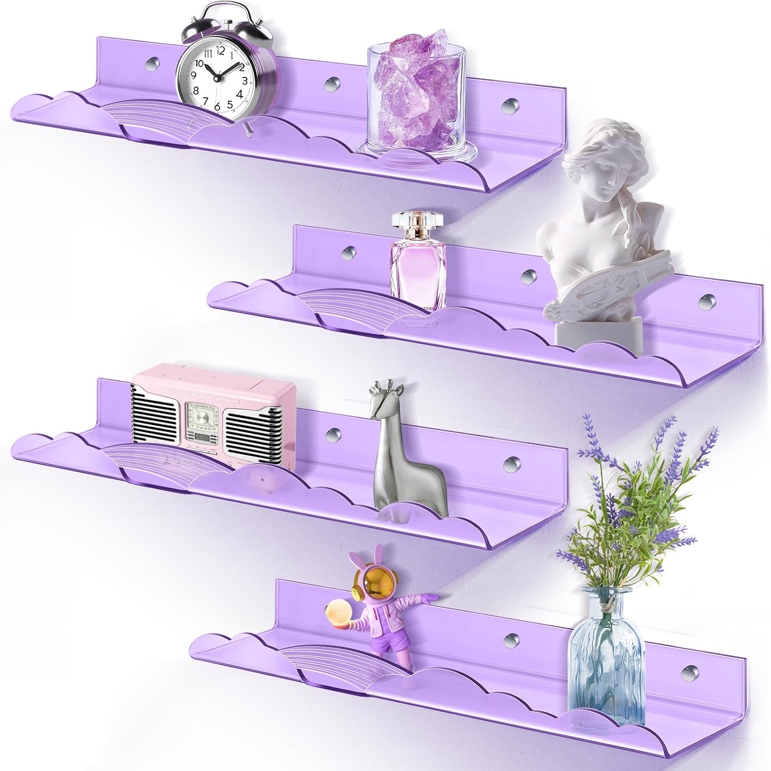 Rainbow Acrylic Floating Shelves 4 Pack Purple