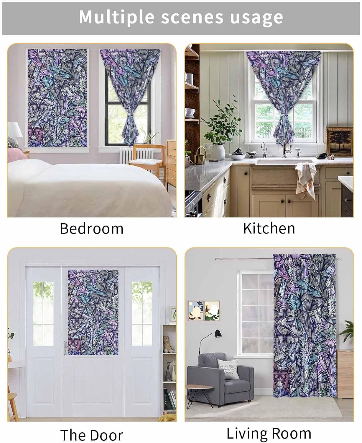 Purple Blue Teal Butterfly Self Adhesive Curtains for Windows