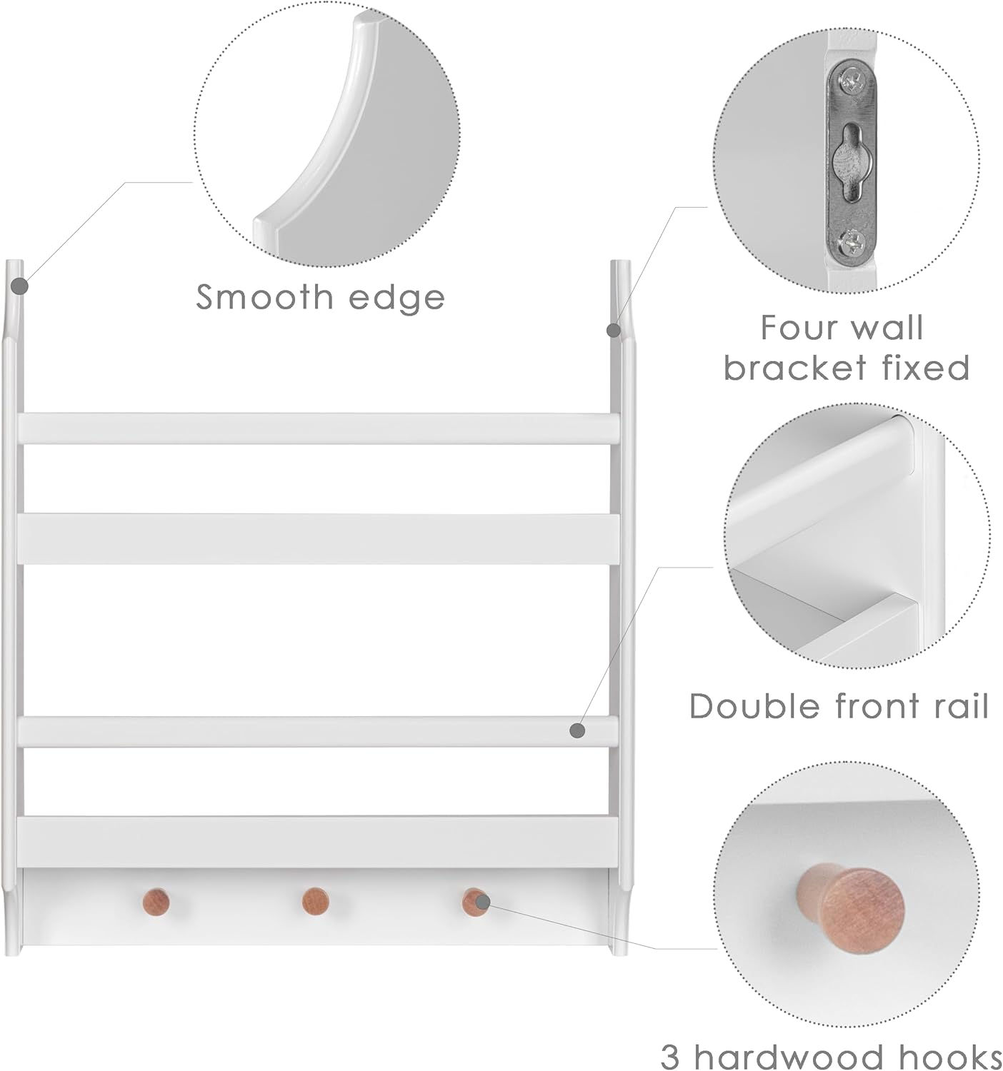 UTEX Floating Book Shelves with Hooks 2-Tier Wall Mounted Storage