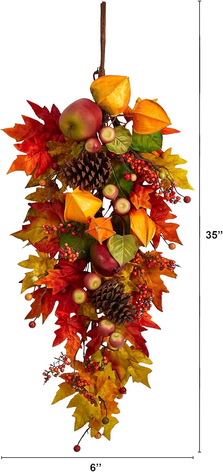 Nearly Natural 35in Autumn Maple Leaf and Berries Fall Wreath
