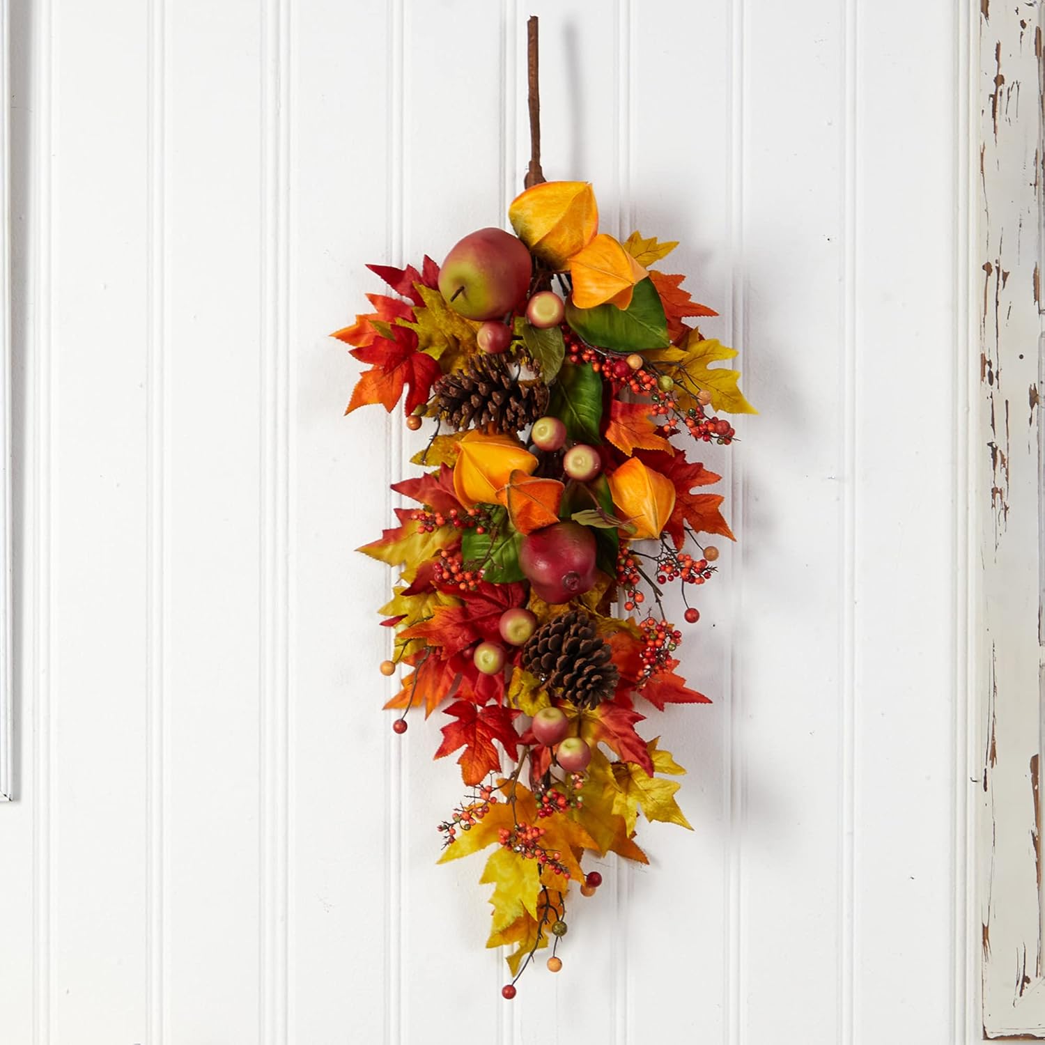 Nearly Natural 35in Autumn Maple Leaf and Berries Fall Wreath