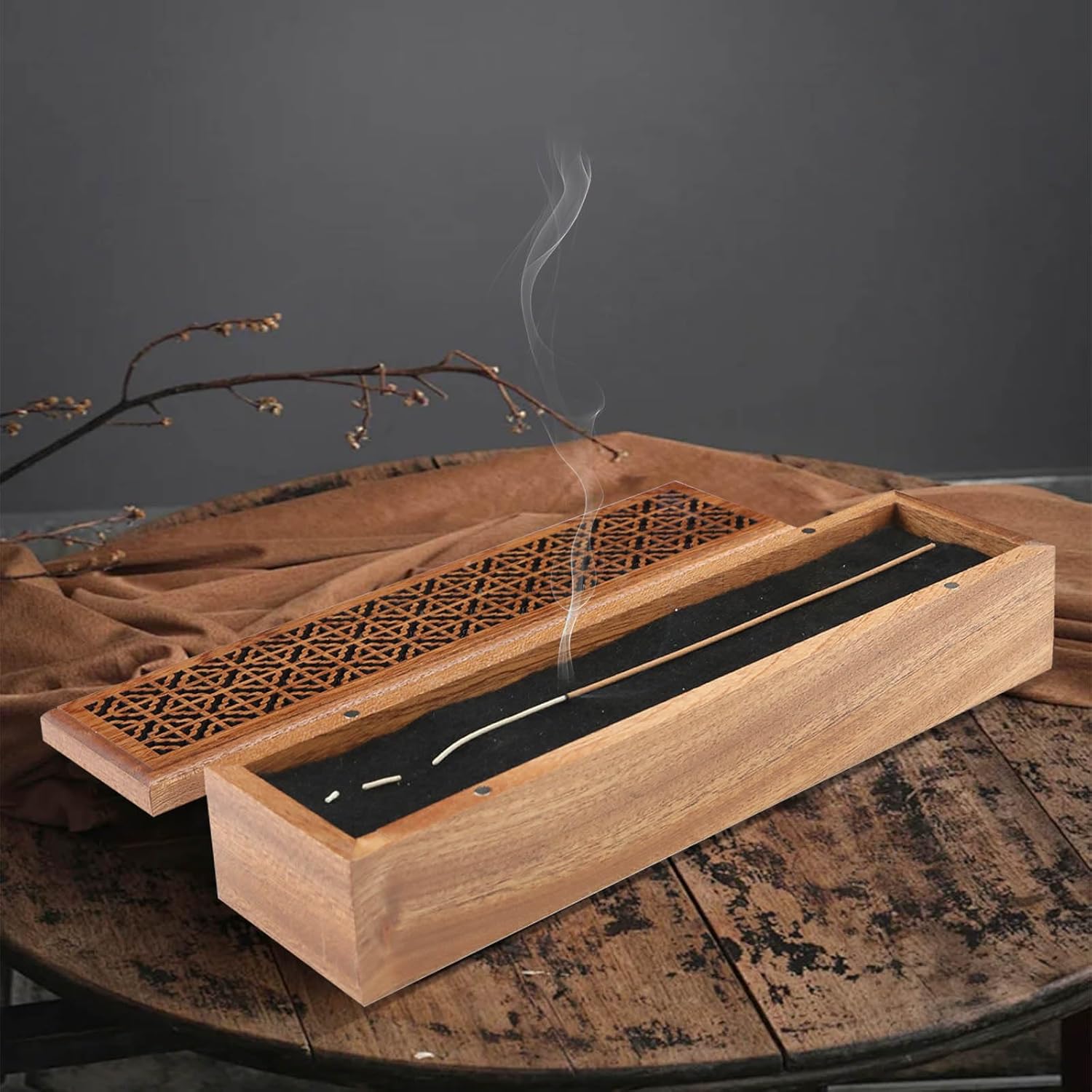 Incense Holder Burner with Ash Catcher and Storage Drawer