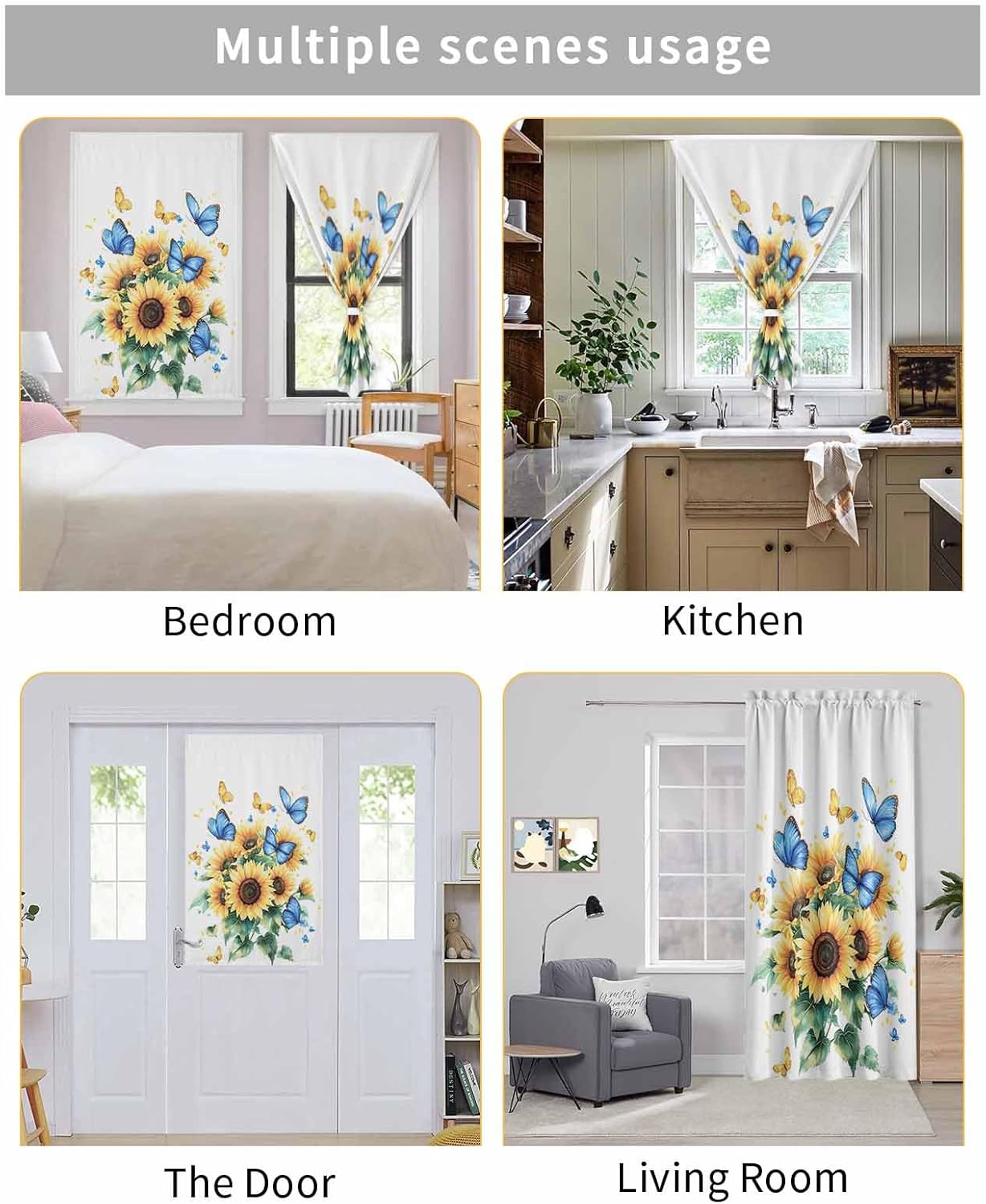 Sunflower Butterfly Self Adhesive Blackout Curtains 47x84 Inches