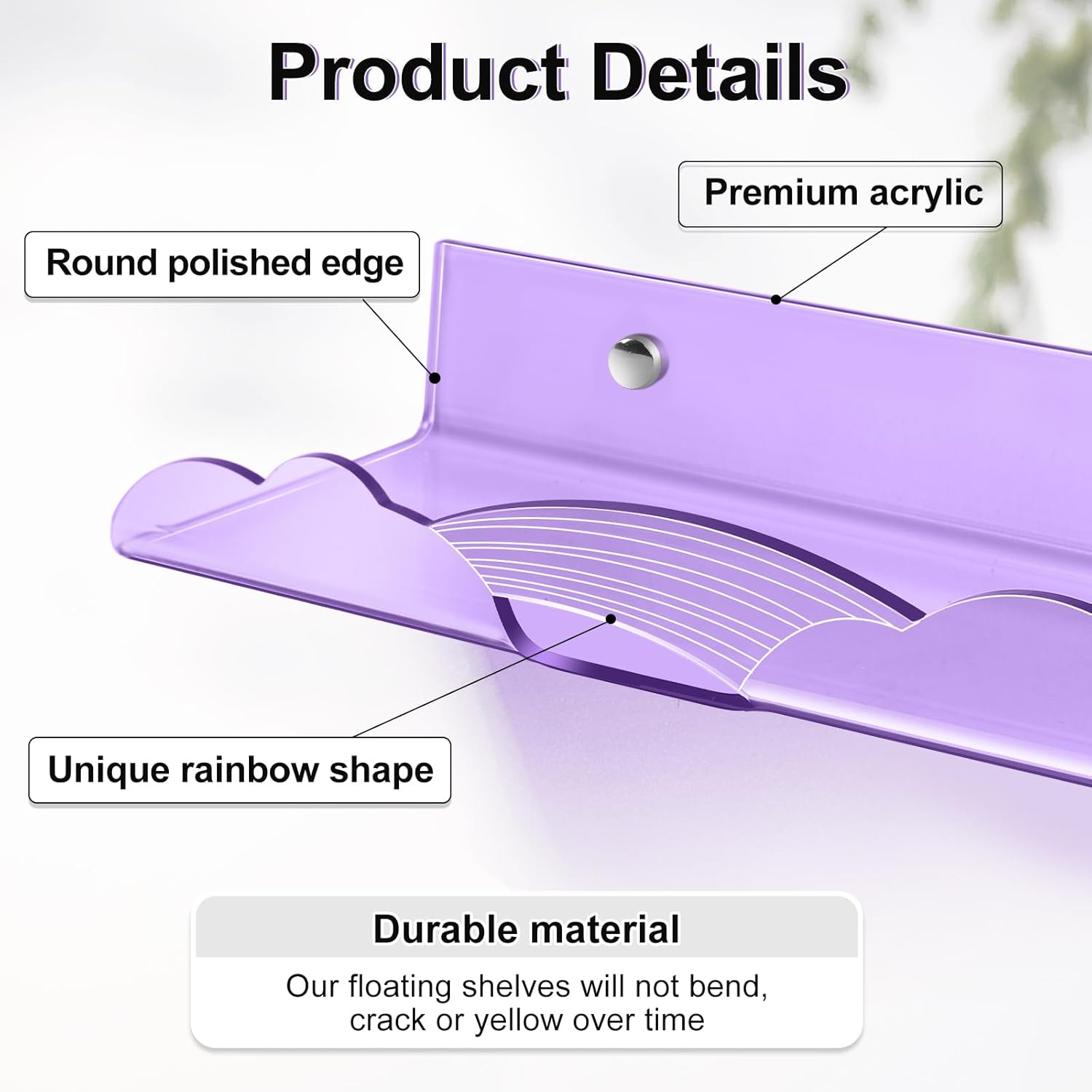 Rainbow Acrylic Floating Shelves 4 Pack Purple