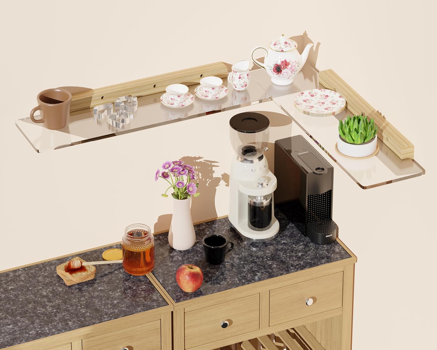QsQueen Solid Wood Acrylic Floating Shelves for Home Decor