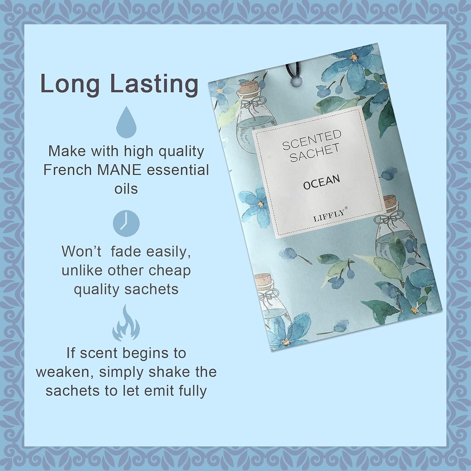 LIFFLY 14 Pack Scented Sachets Lavender Rose Jasmine Ocean Vanilla Sandalwood Gift Box