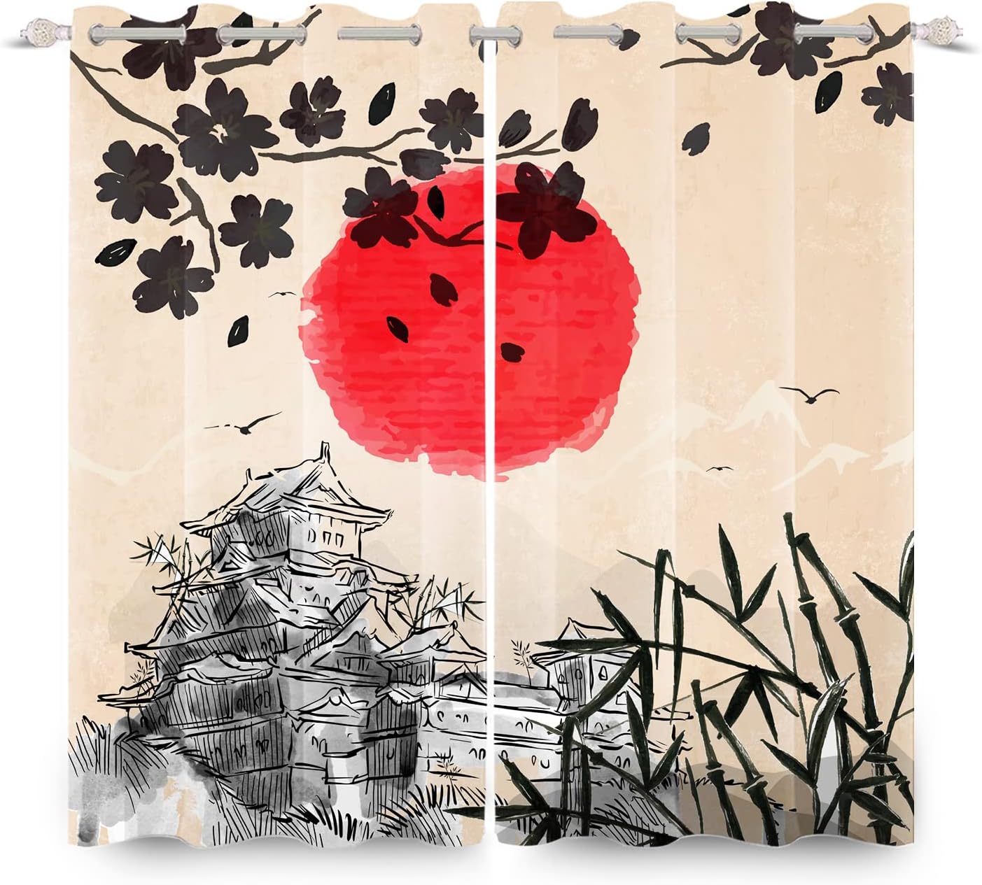 Umpoo Japanese Ukiyoe Blackout Curtains 2 Panels