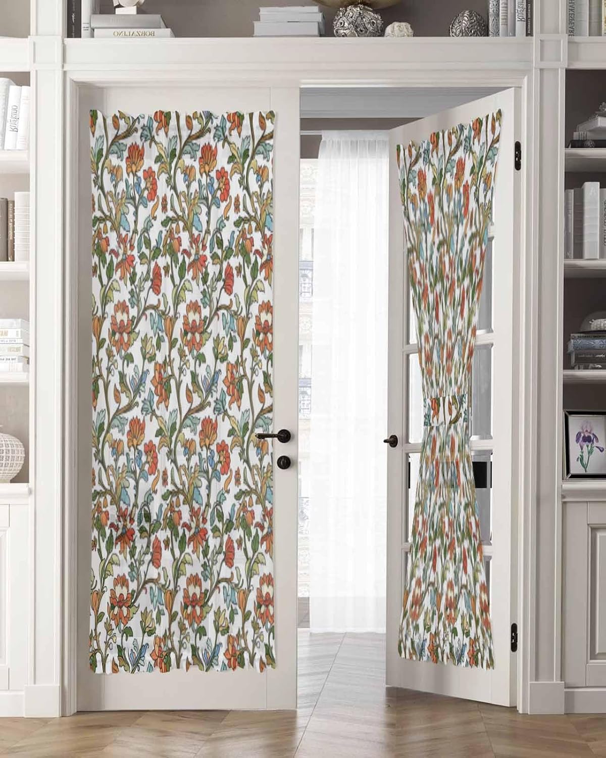 Red Green Floral French Door Curtain Panels