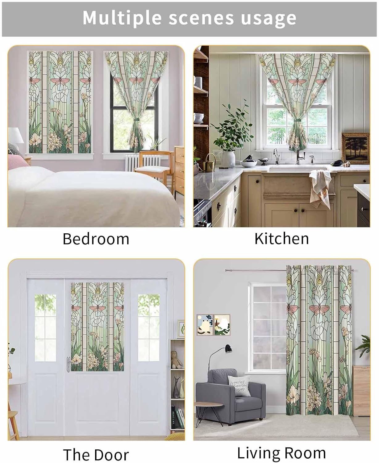 Butterfly Stained Glass Self Adhesive Curtains for Windows