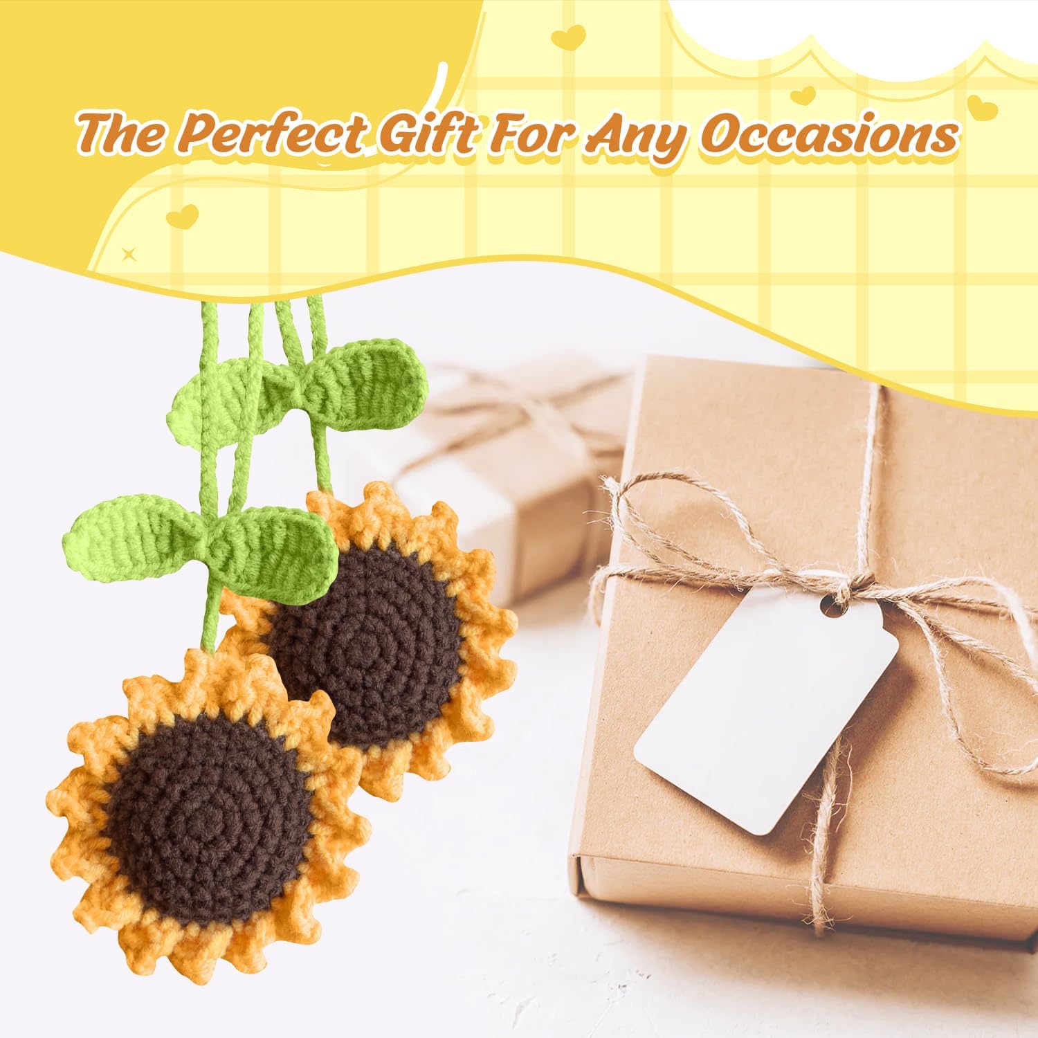 Handmade Crochet Daisy Car Hanging Decor Set