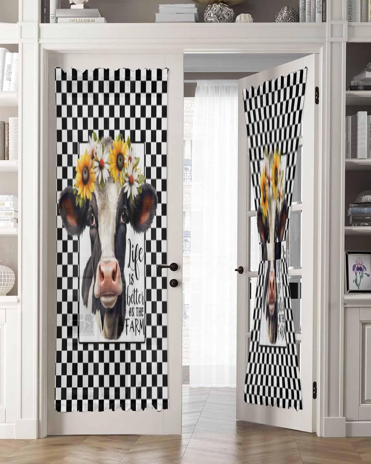 Farm Cow Sunflower Front Door Curtain Panel 54x72 Inches