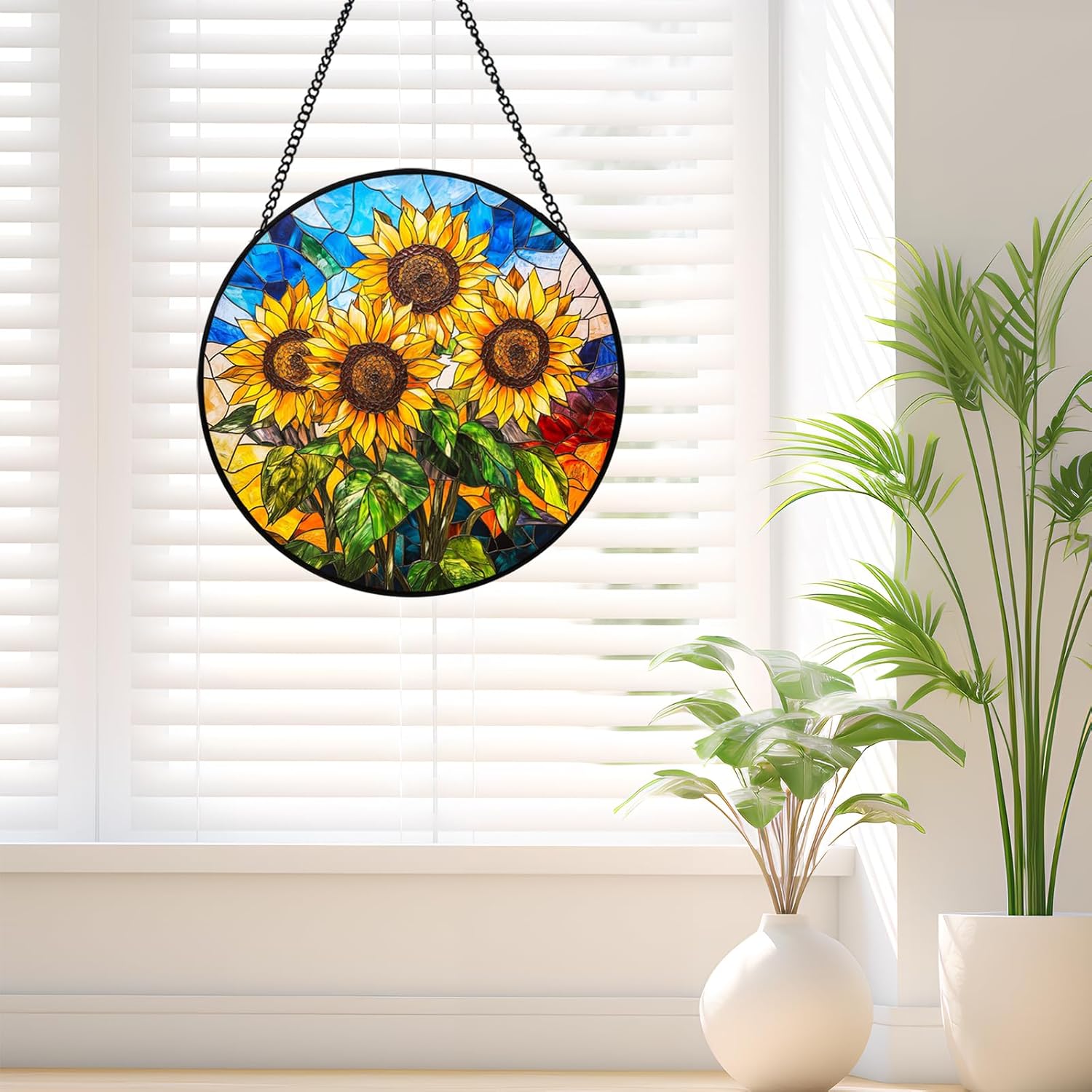 Sunflower Stained Glass Ornament 20cm Kitchen Decor for Home
