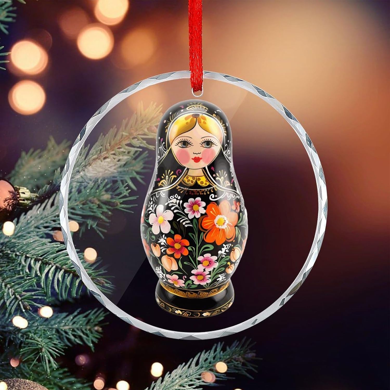 Russian Nesting Glass Christmas Hanging Ornaments