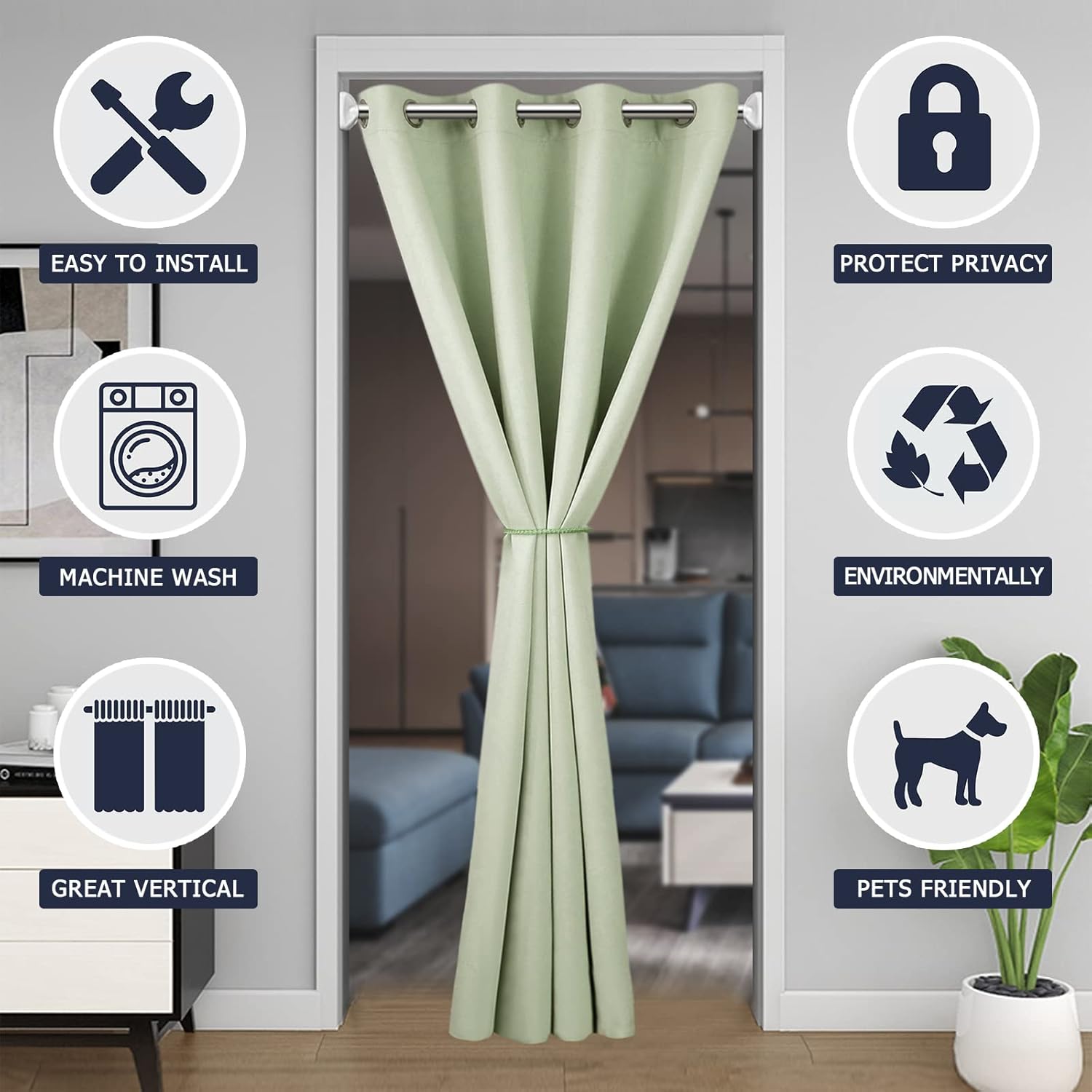 Door Curtain for Privacy Room Divider 80 Inch Blackout Grommet Top