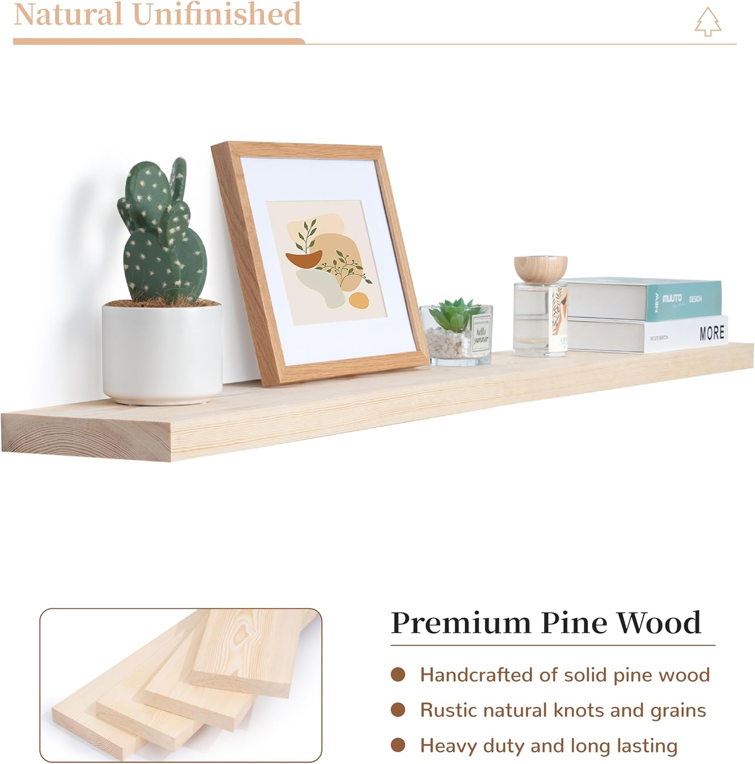 Marsmiles 48 Inch Natural Wood Floating Shelf Set