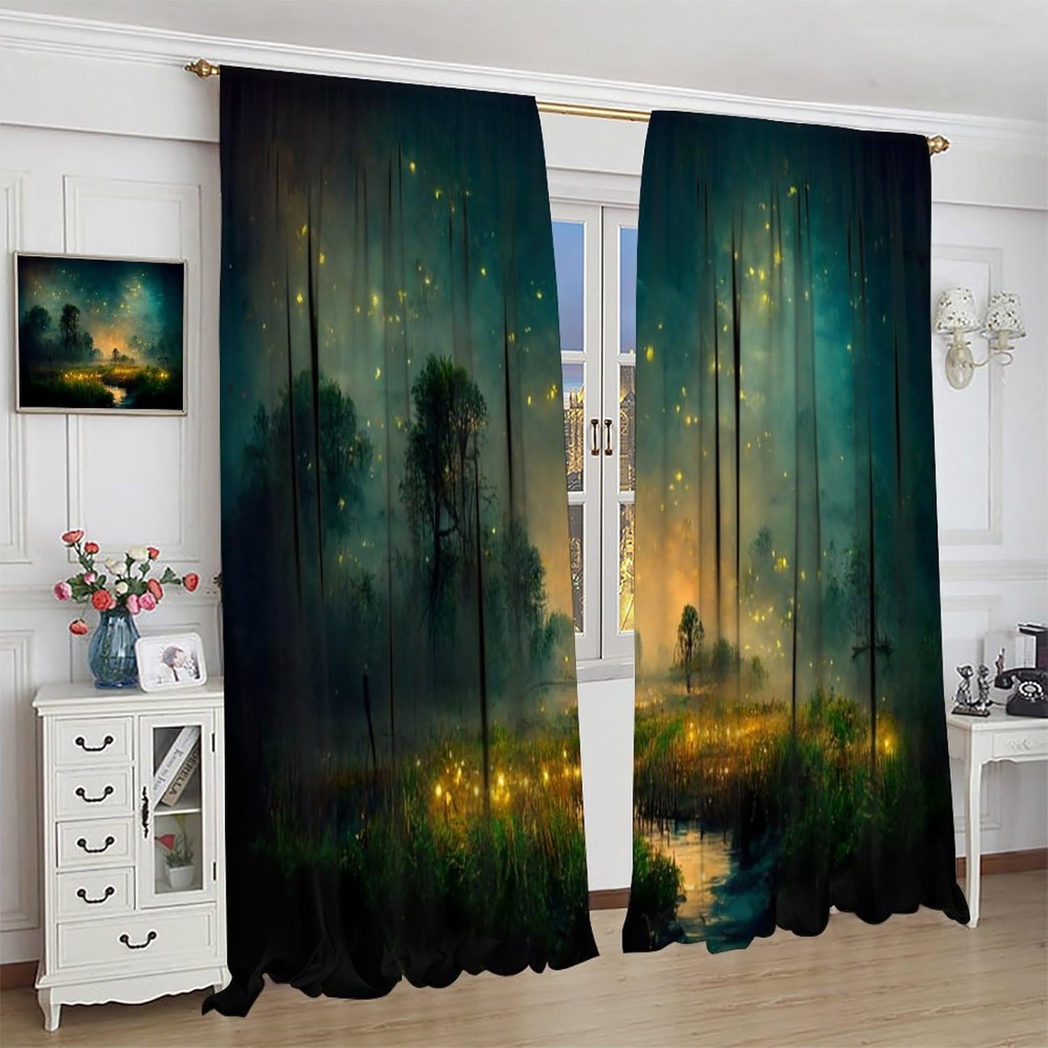 Firefly Blackout Curtain Panels Fantasy Landscape with Light for Kids Room