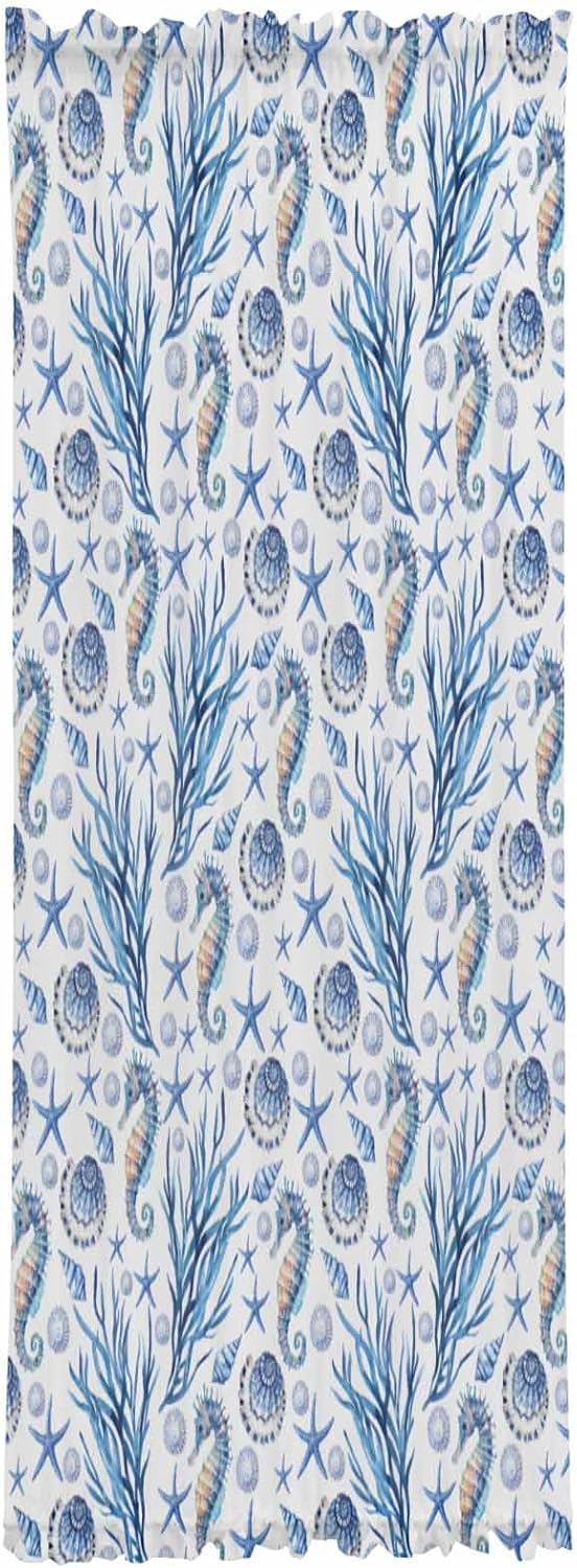 Blue Ocean French Door Curtain with Starfish and Seashell Design