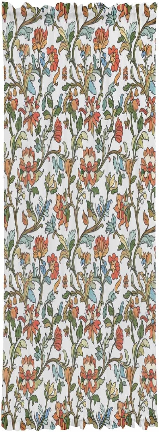 Red Green Floral French Door Curtain Panels