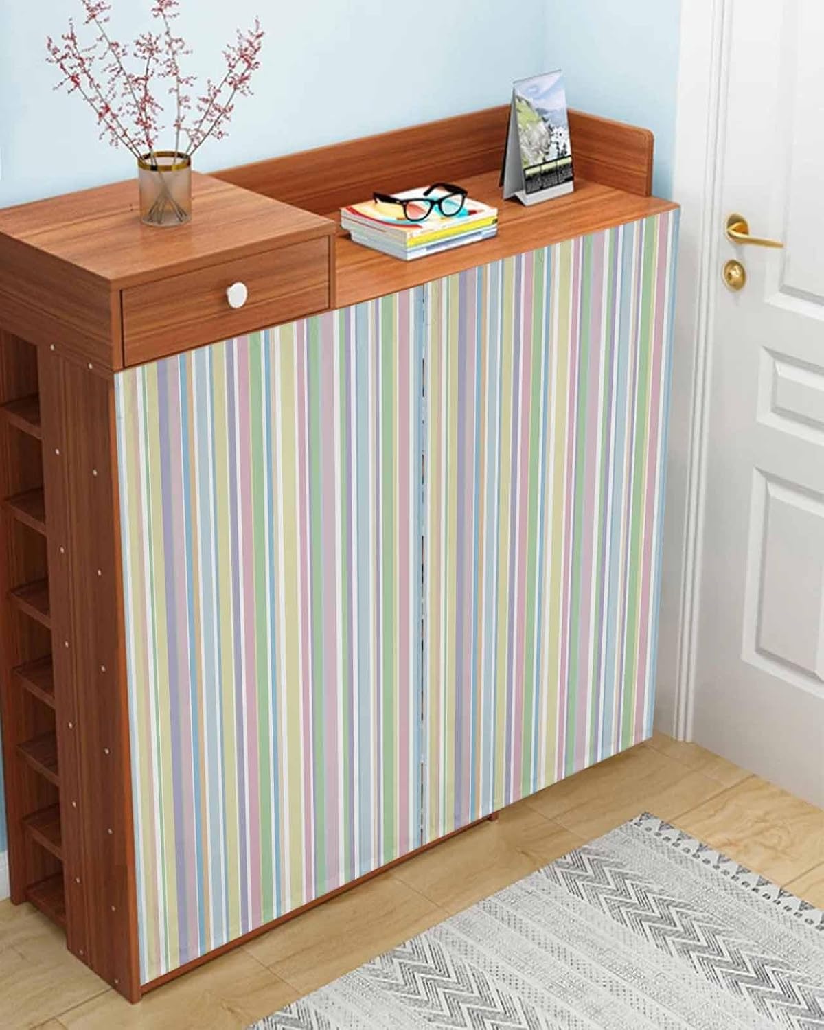 Rainbow Striped Self Adhesive Curtains for Windows 59x84 Inches