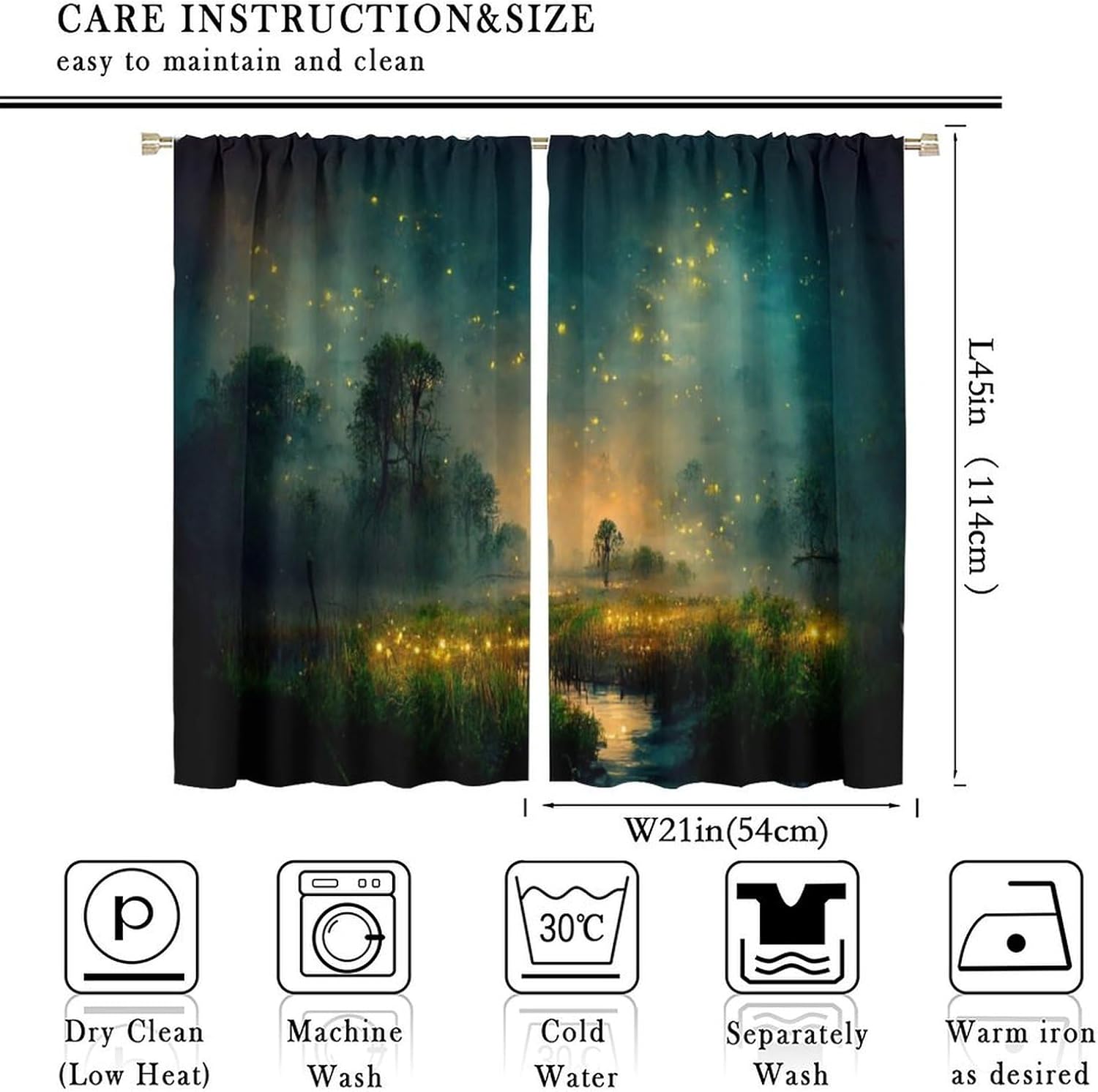 Firefly Blackout Curtain Panels Fantasy Landscape with Light for Kids Room