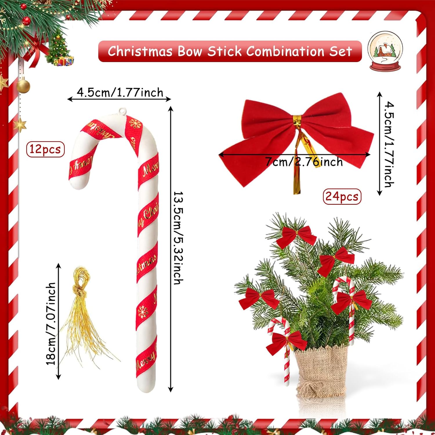 JIASHA 36 Pcs Sugar Stick Decorations for Christmas Tree