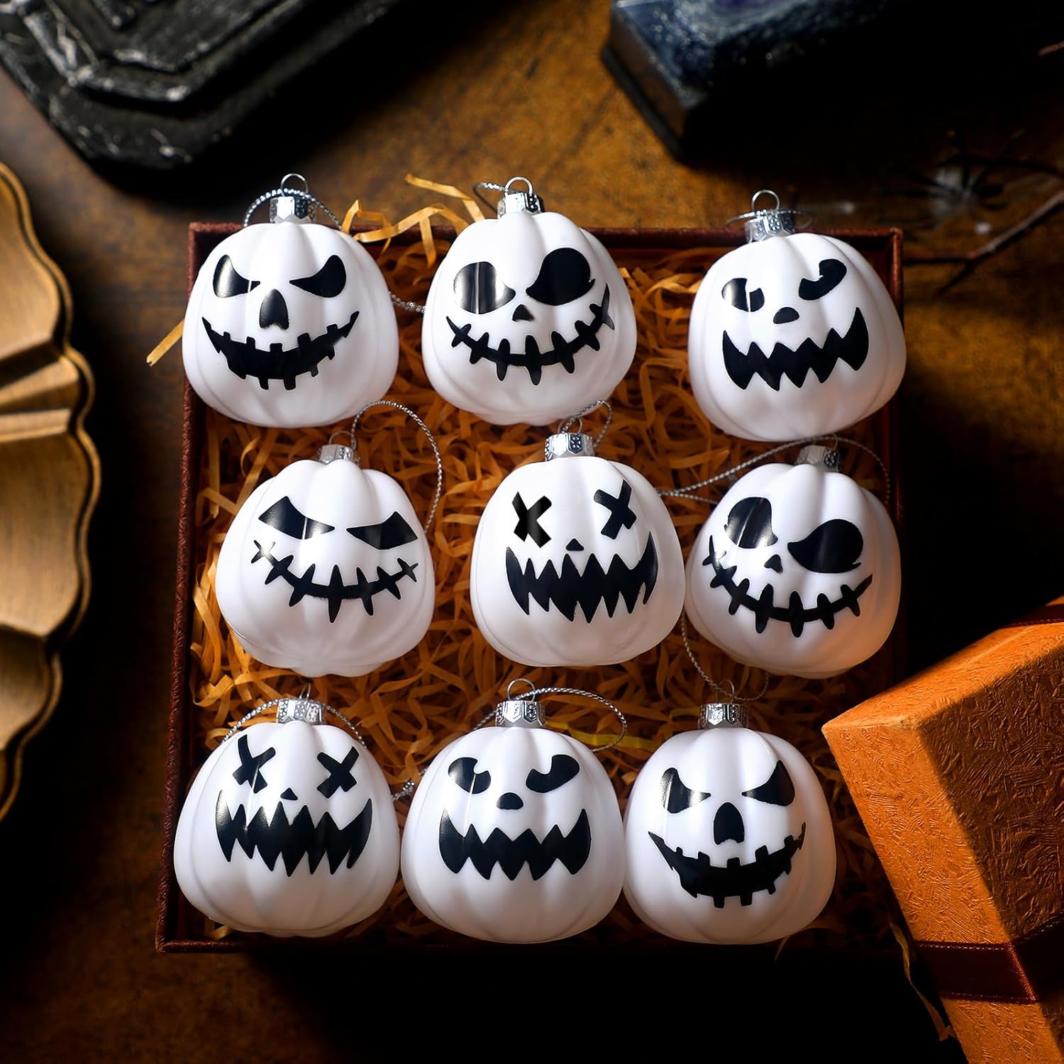 Liliful 12 Pcs Black and White Pumpkin Hanging Ornaments