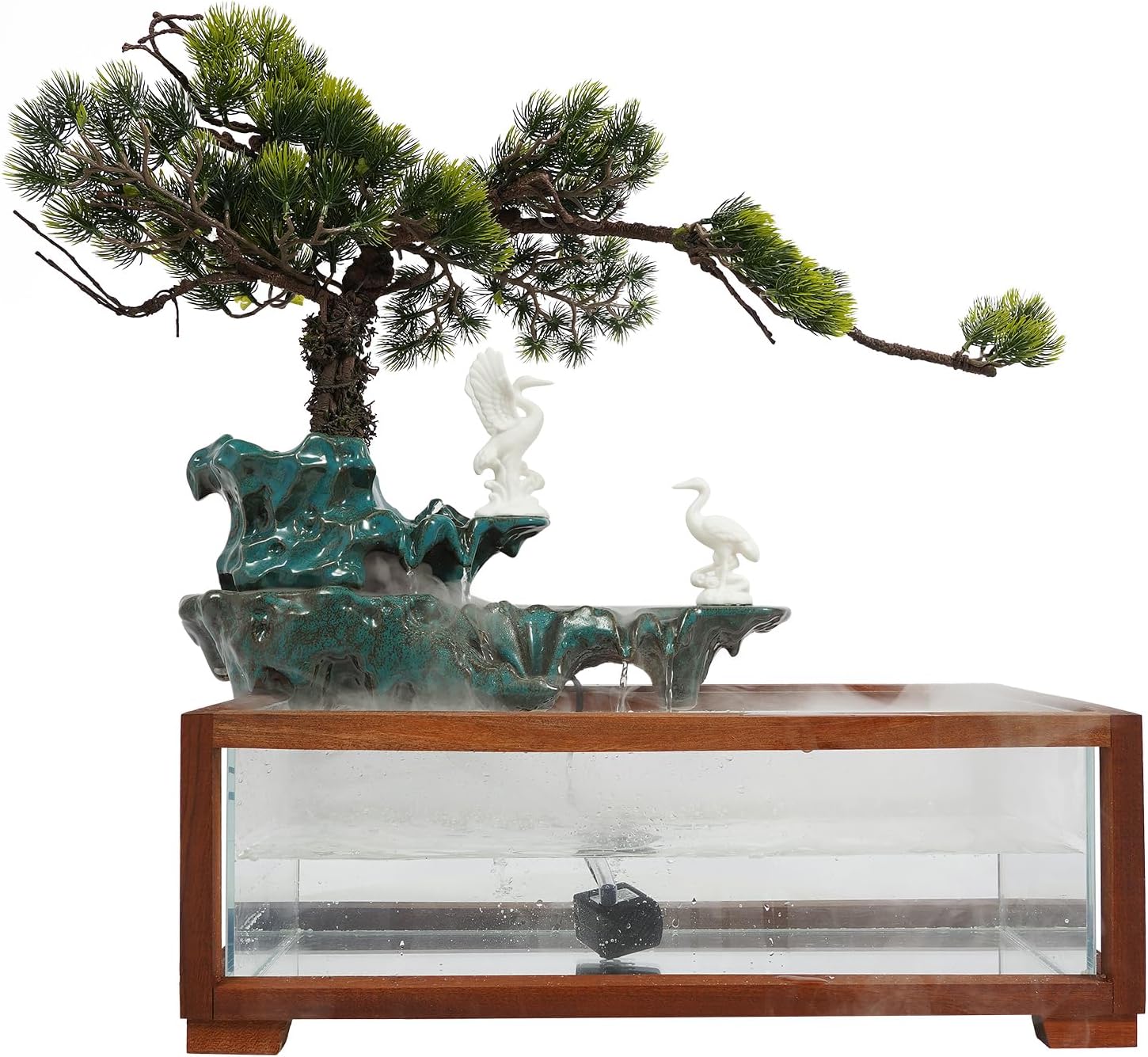 Antique Style Tabletop Water Fountain with Fish Tank and Crane Statues