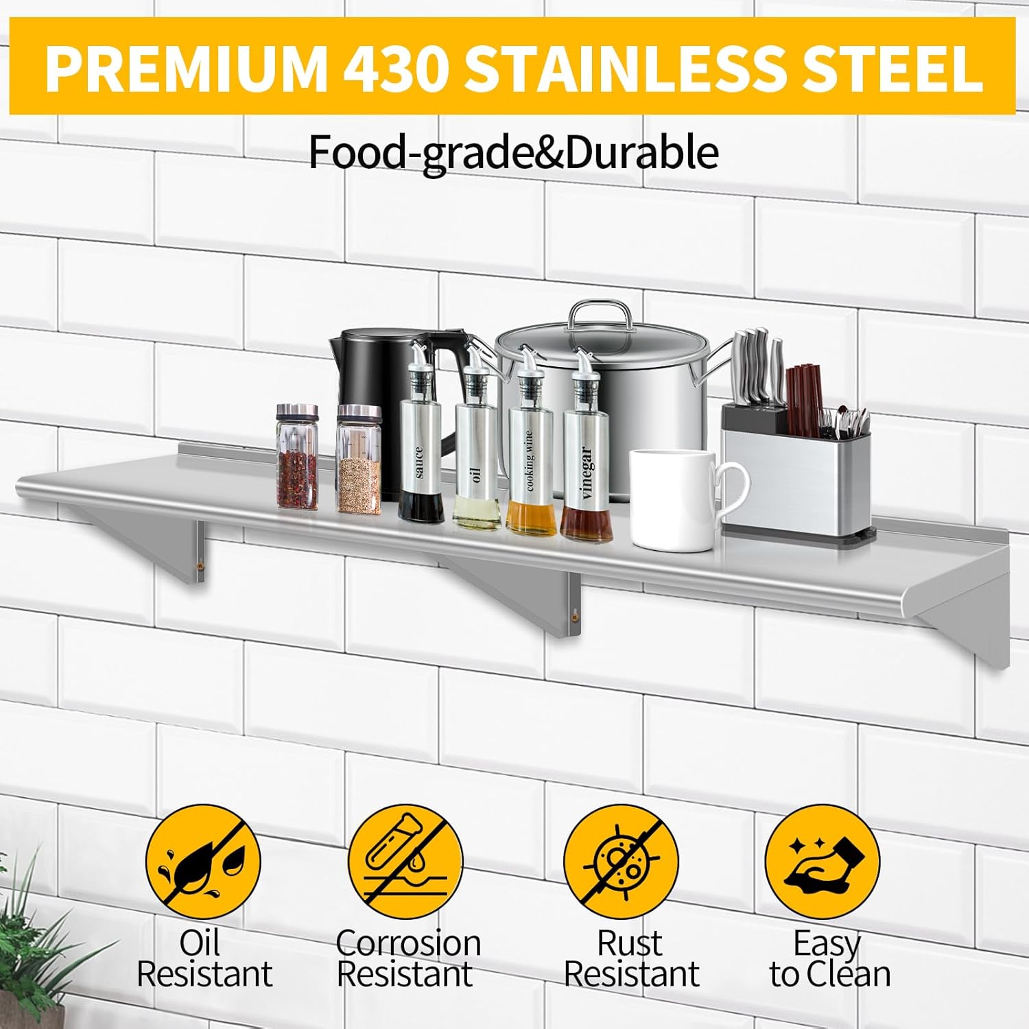 Stainless Steel Wall Shelf 12x60 Heavy Duty Floating Mount