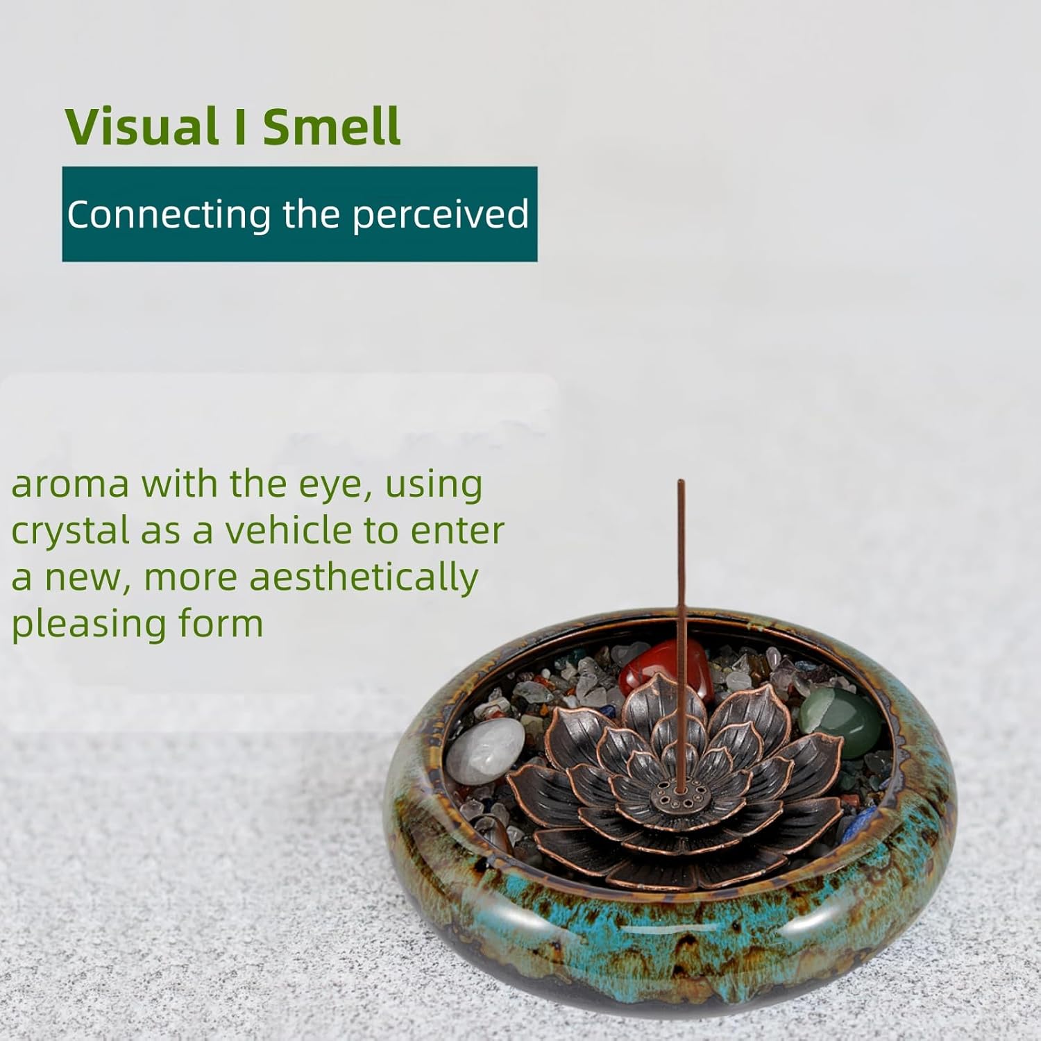 Blue Ceramic Incense Holder with Crystal Lotus and Accessories