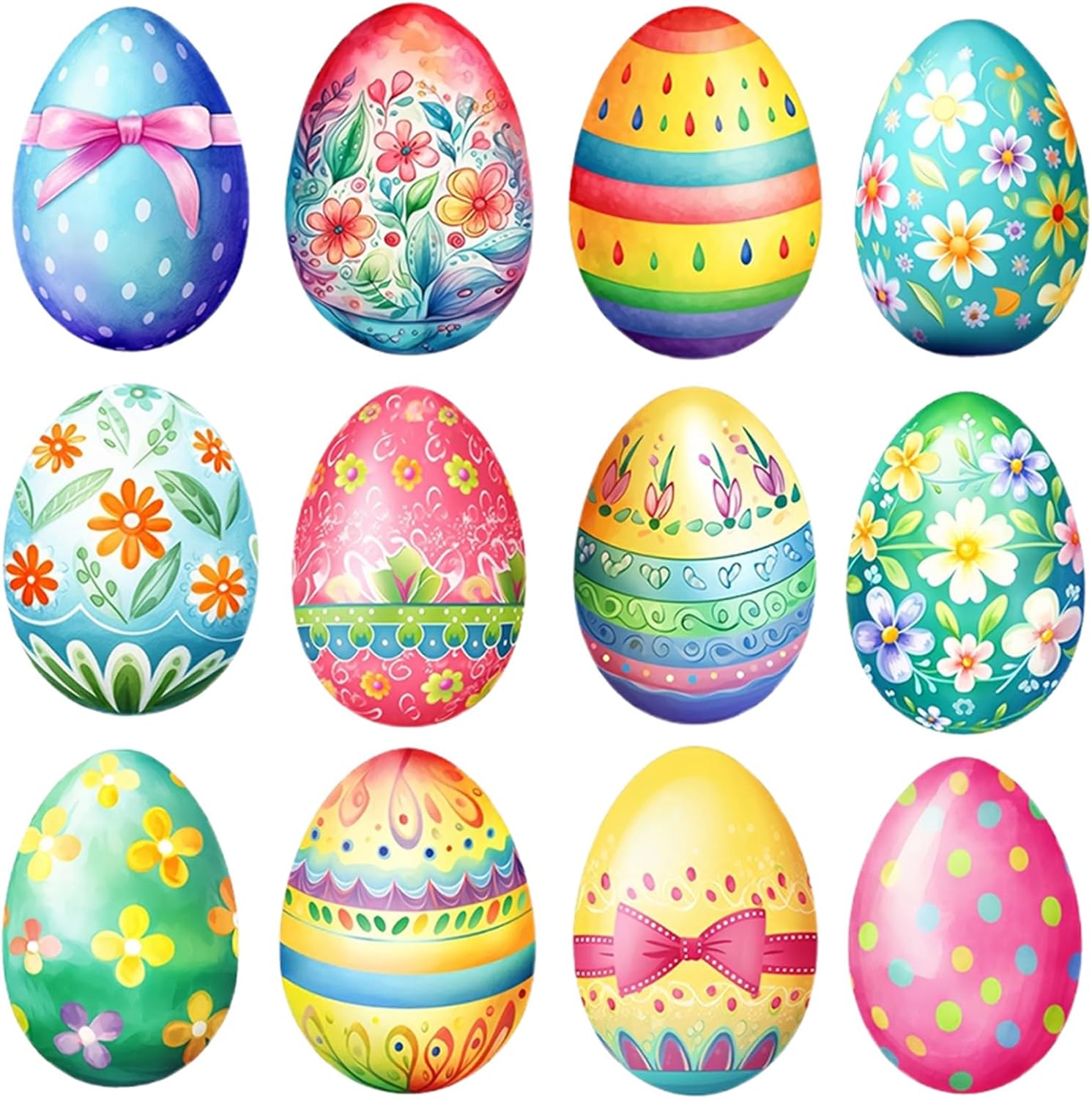 Wooden Easter Egg Hanging Decorations 12Pcs Set