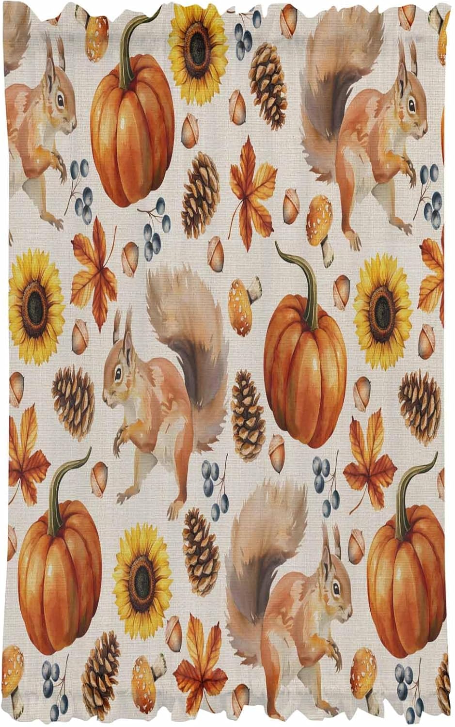 Thanksgiving Fall French Door Curtain with Pumpkins and Sunflowers