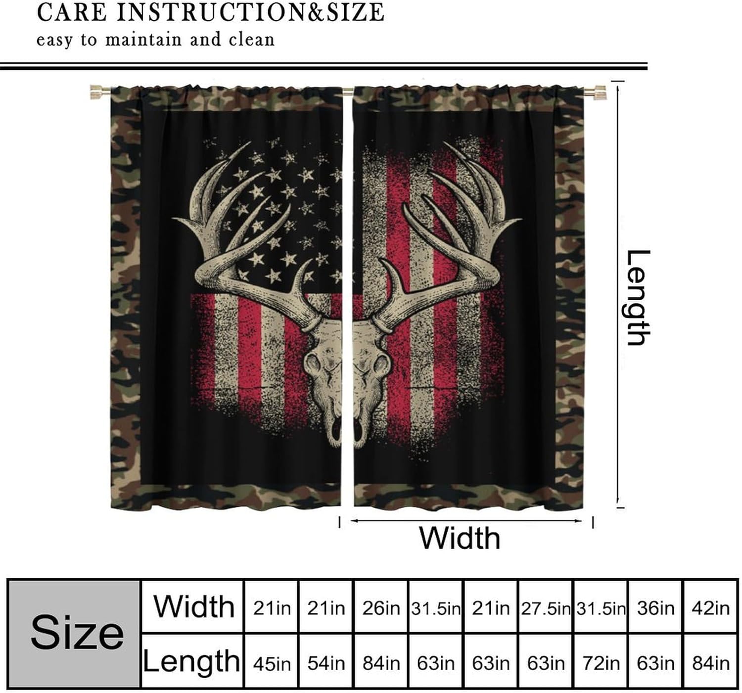 Deer Antler Camouflage Curtains 42 W x 45 L