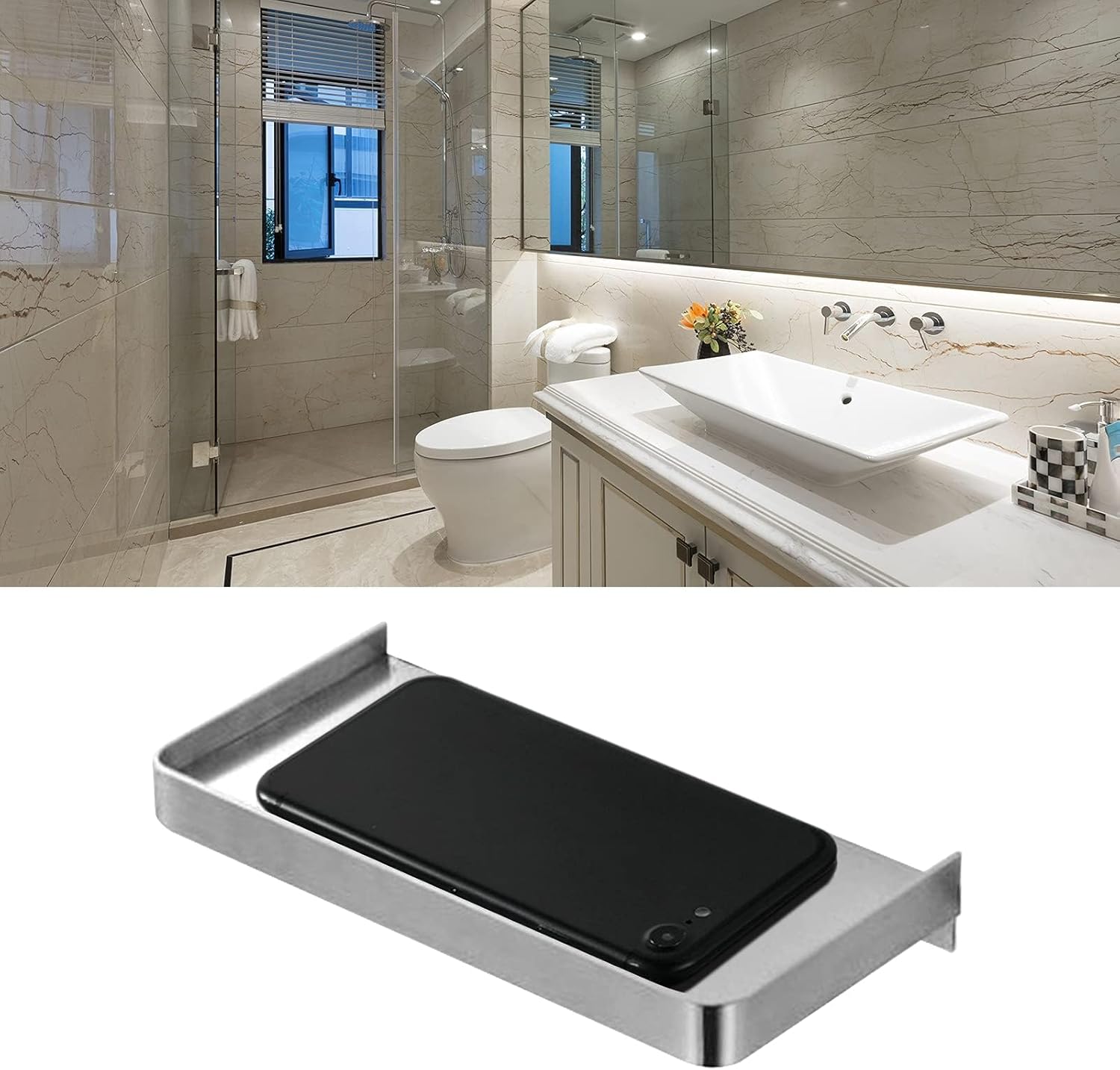 Floating Wall Shelf Phone Holder for Bathroom