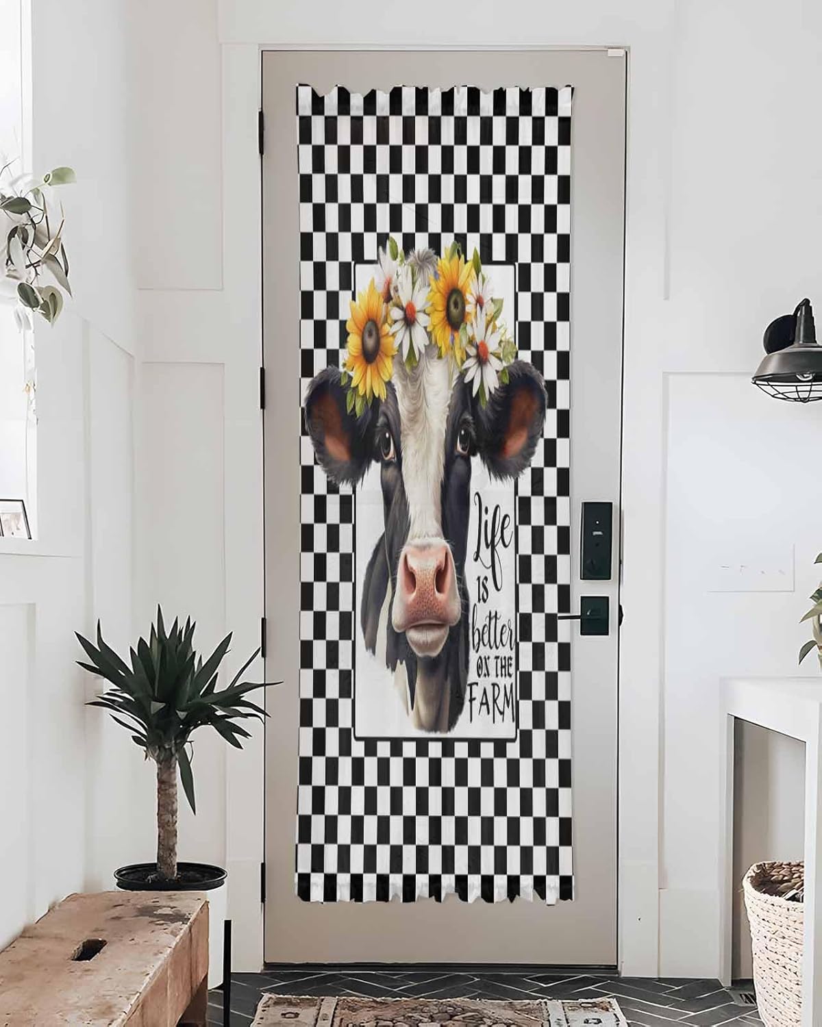 Farm Cow Sunflower Front Door Curtain Panel 54x72 Inches