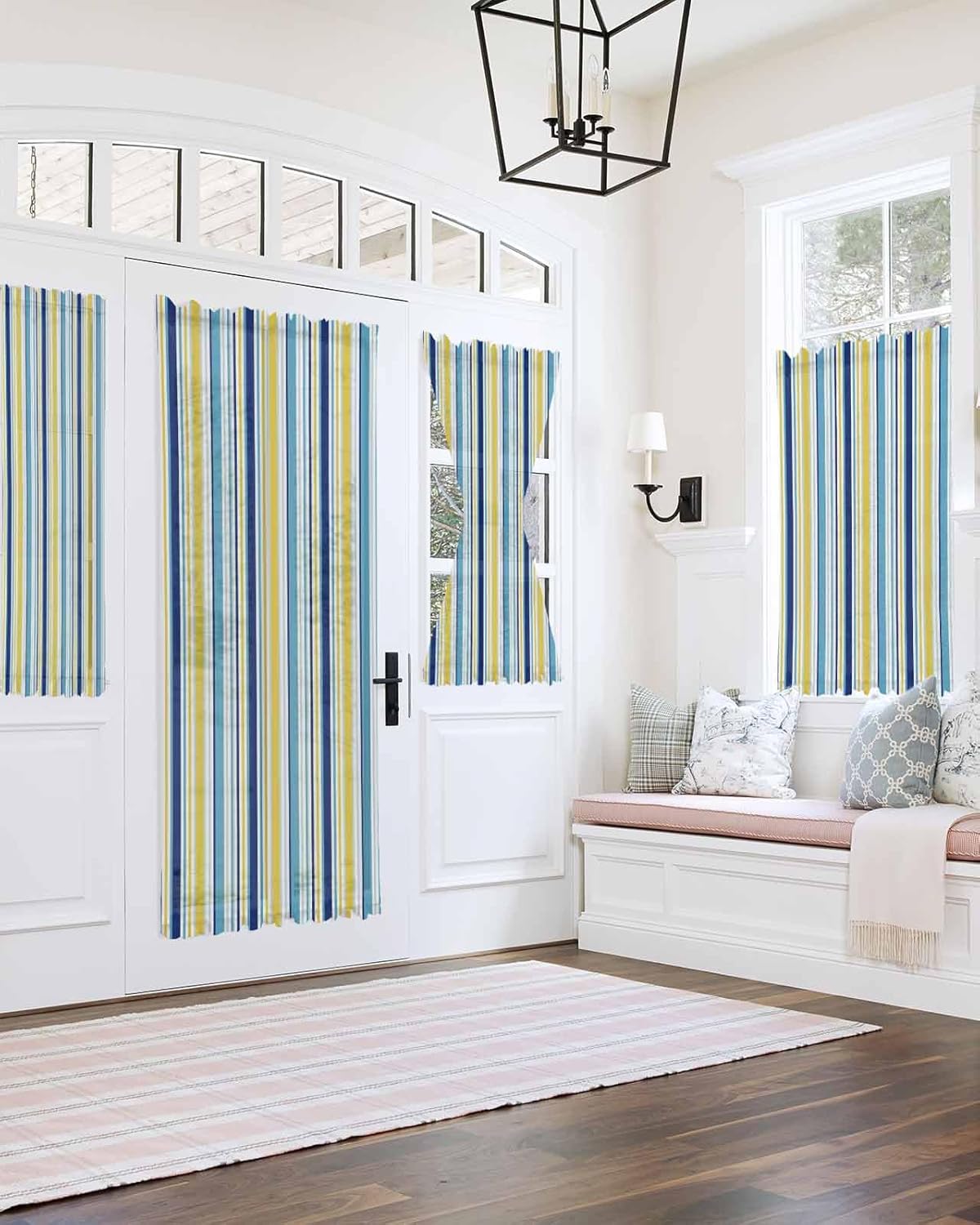 Ombre Blue Yellow Striped French Door Curtain Panel
